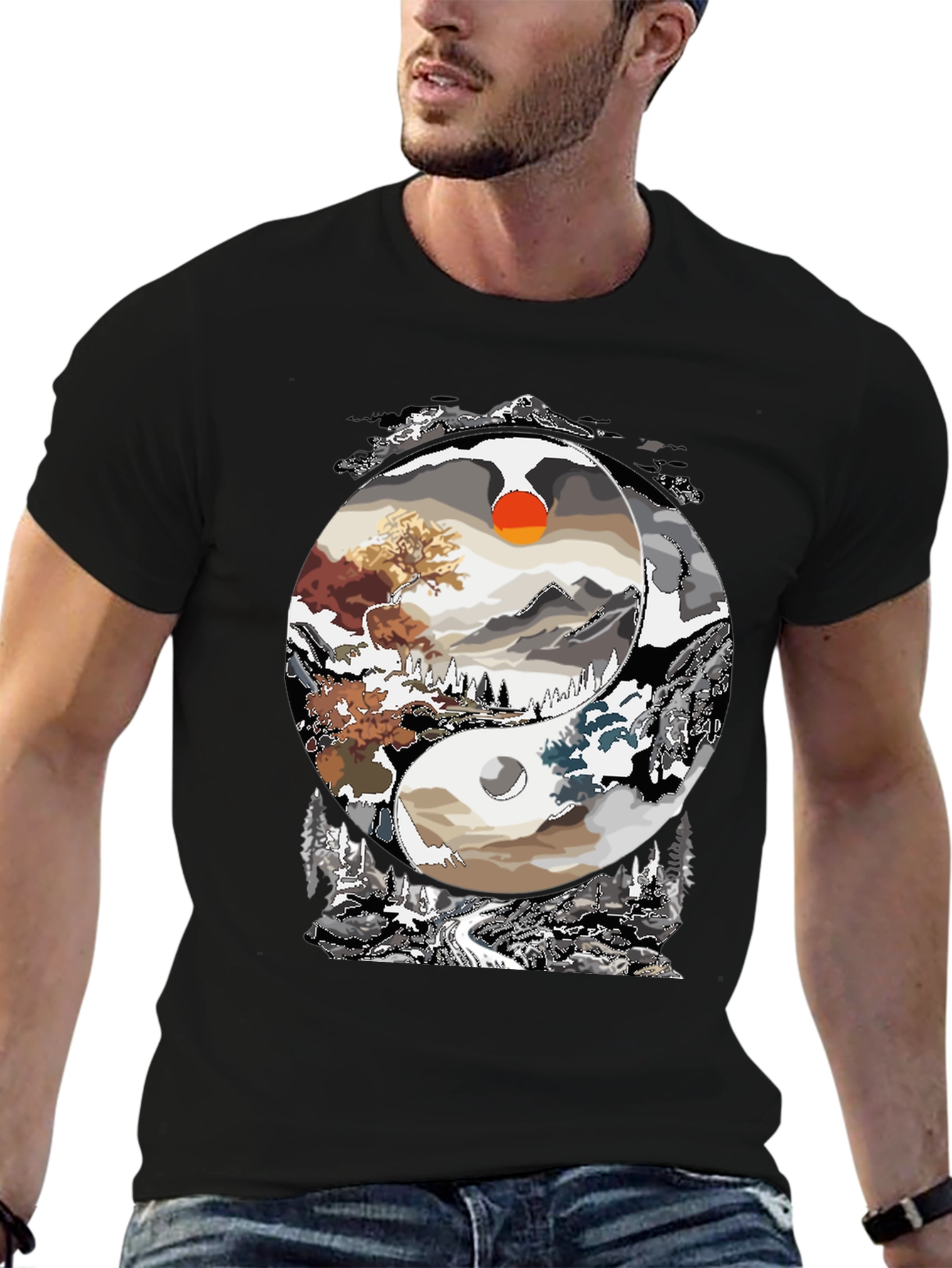 Yin Yang Landscape Graphic Tee - Balance in Style