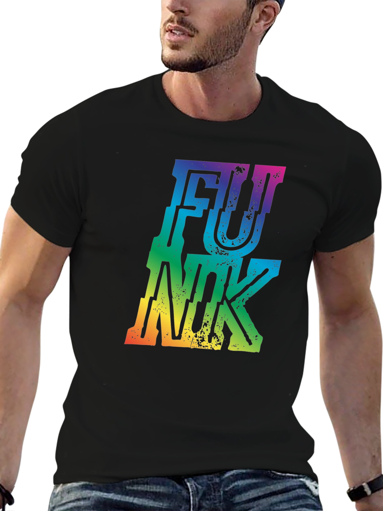 Retro FUNK Rainbow Graphic Black T-Shirt