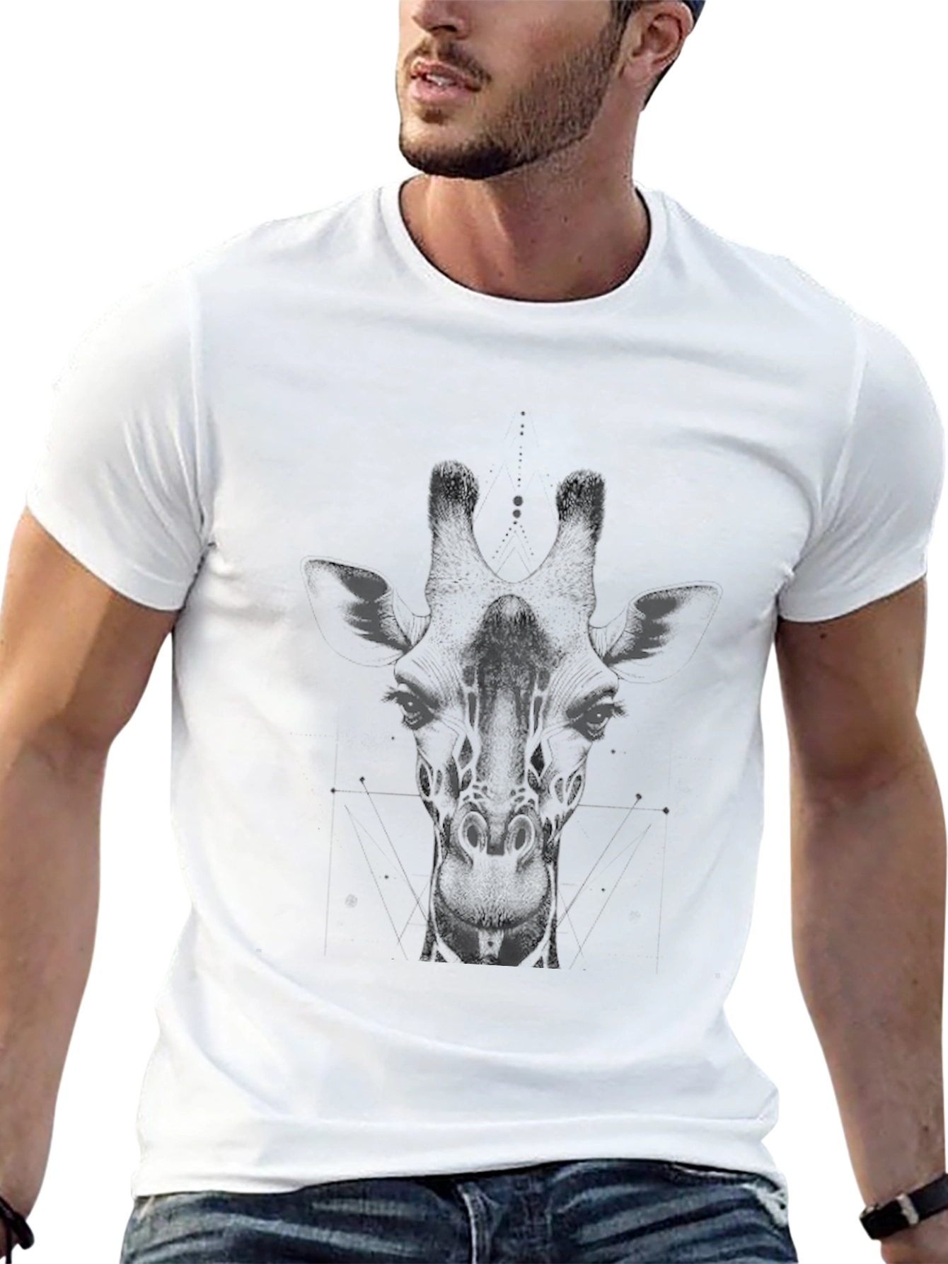 Giraffe Graphic Print Mens T-Shirt - Black