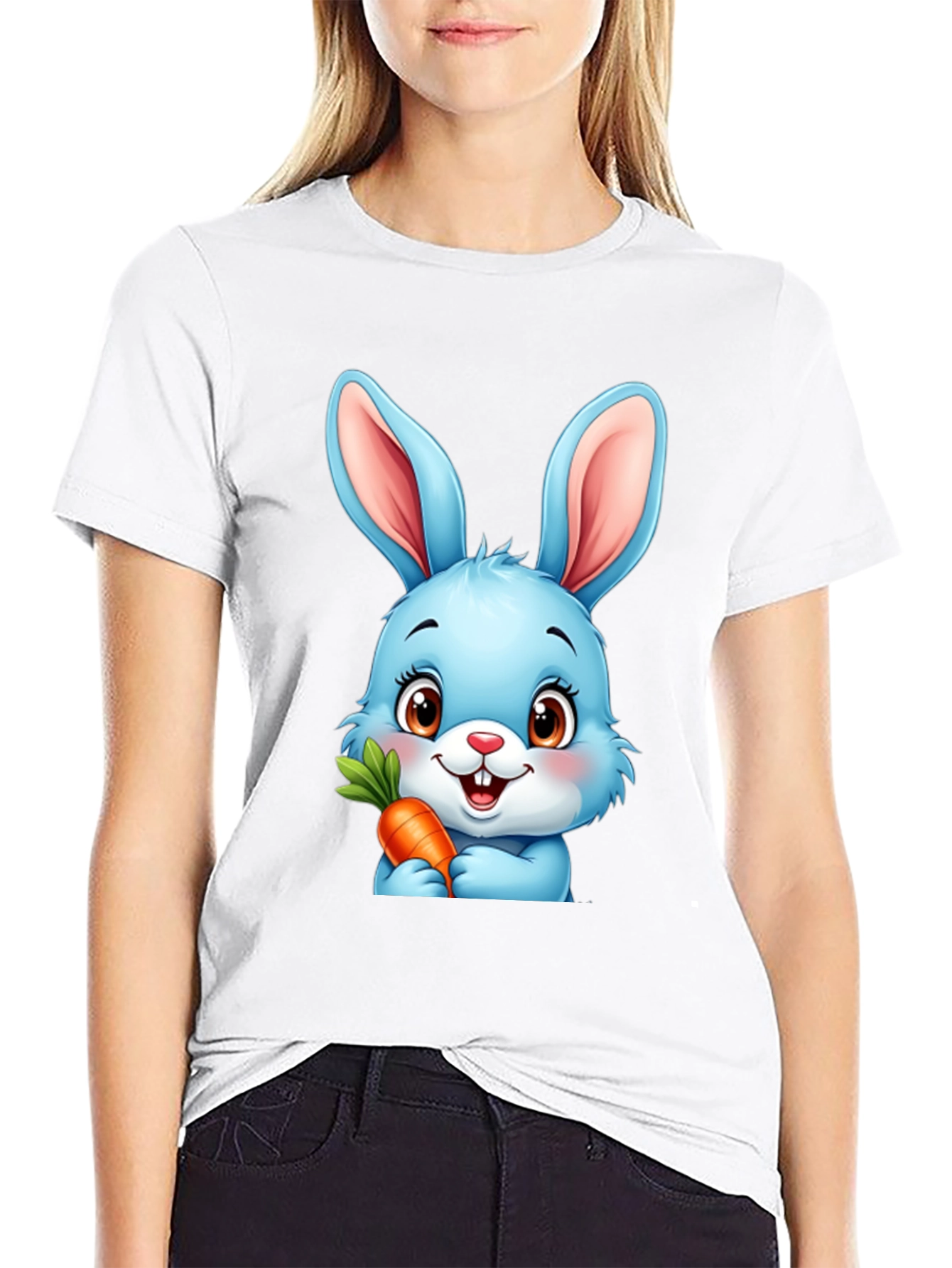 Cute Cartoon Bunny T-Shirt - Black
