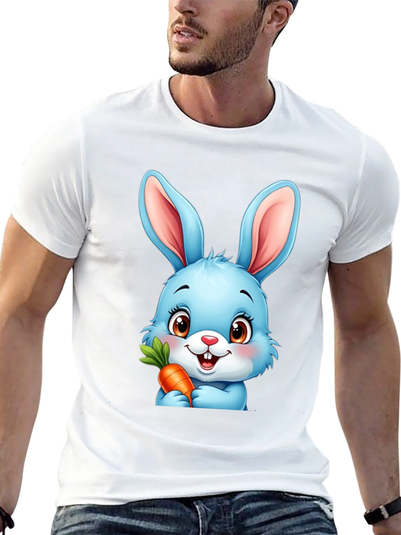 Cute Cartoon Bunny T-Shirt - Black