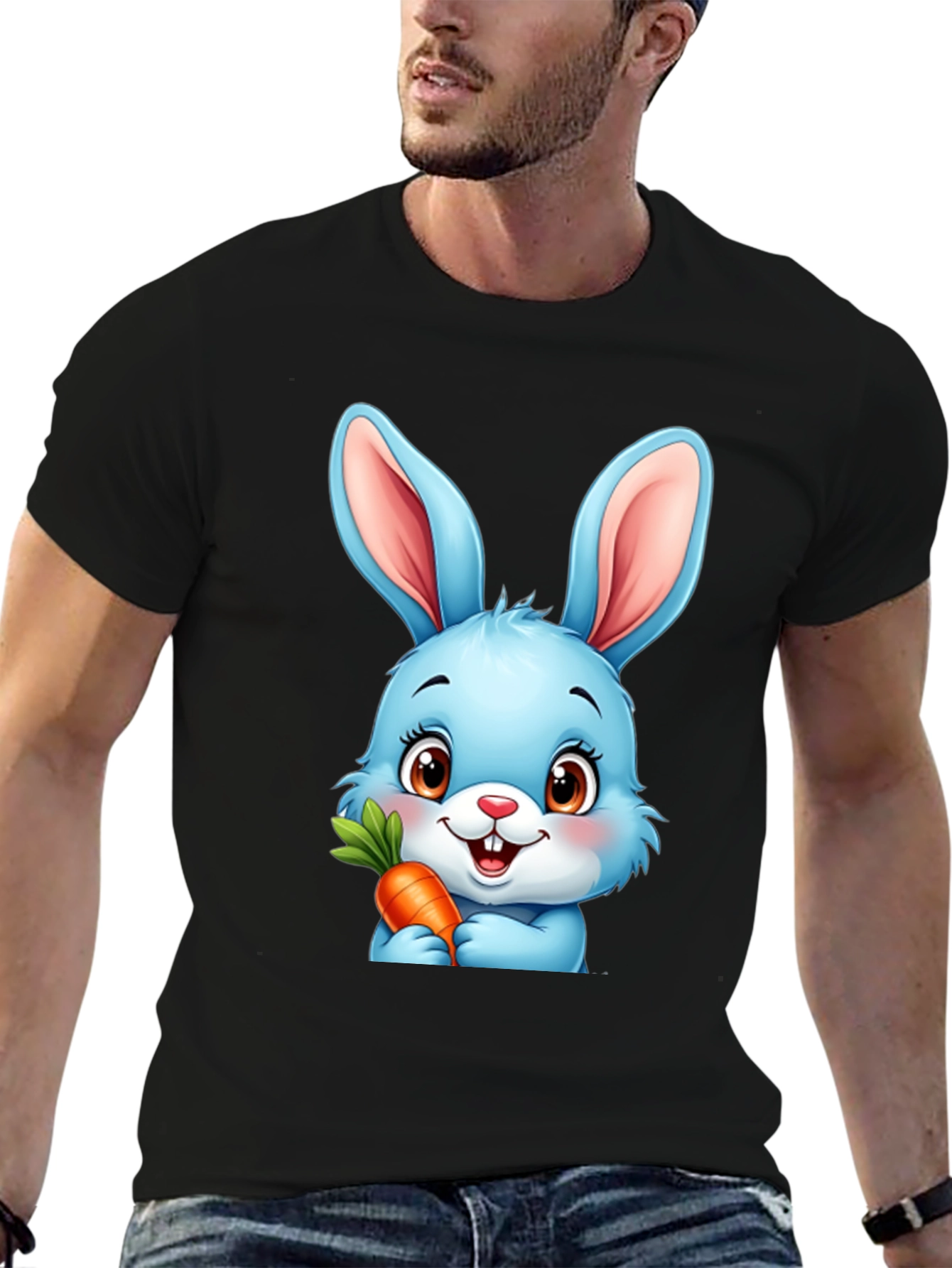 Cute Cartoon Bunny T-Shirt - Black