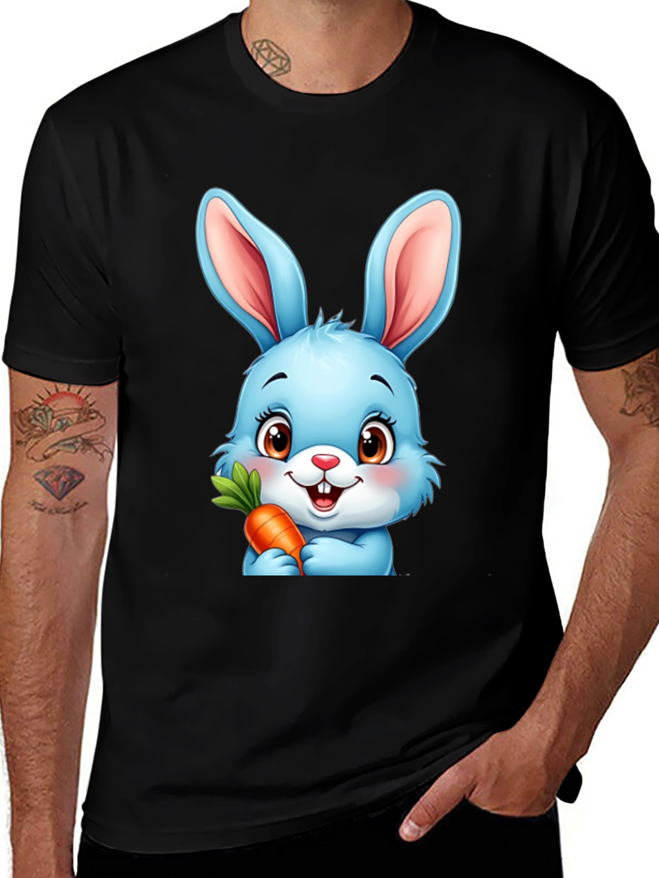 Cute Cartoon Bunny T-Shirt - Black
