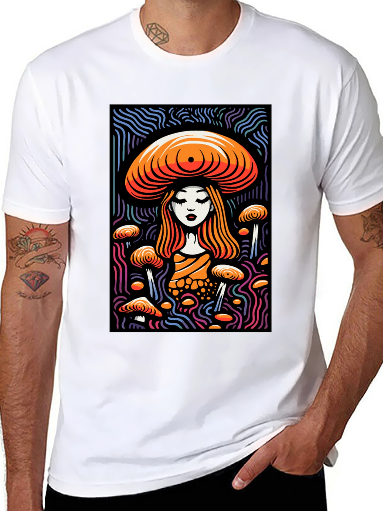 Mushroom Maiden Graphic Tee - Black Cotton Blend
