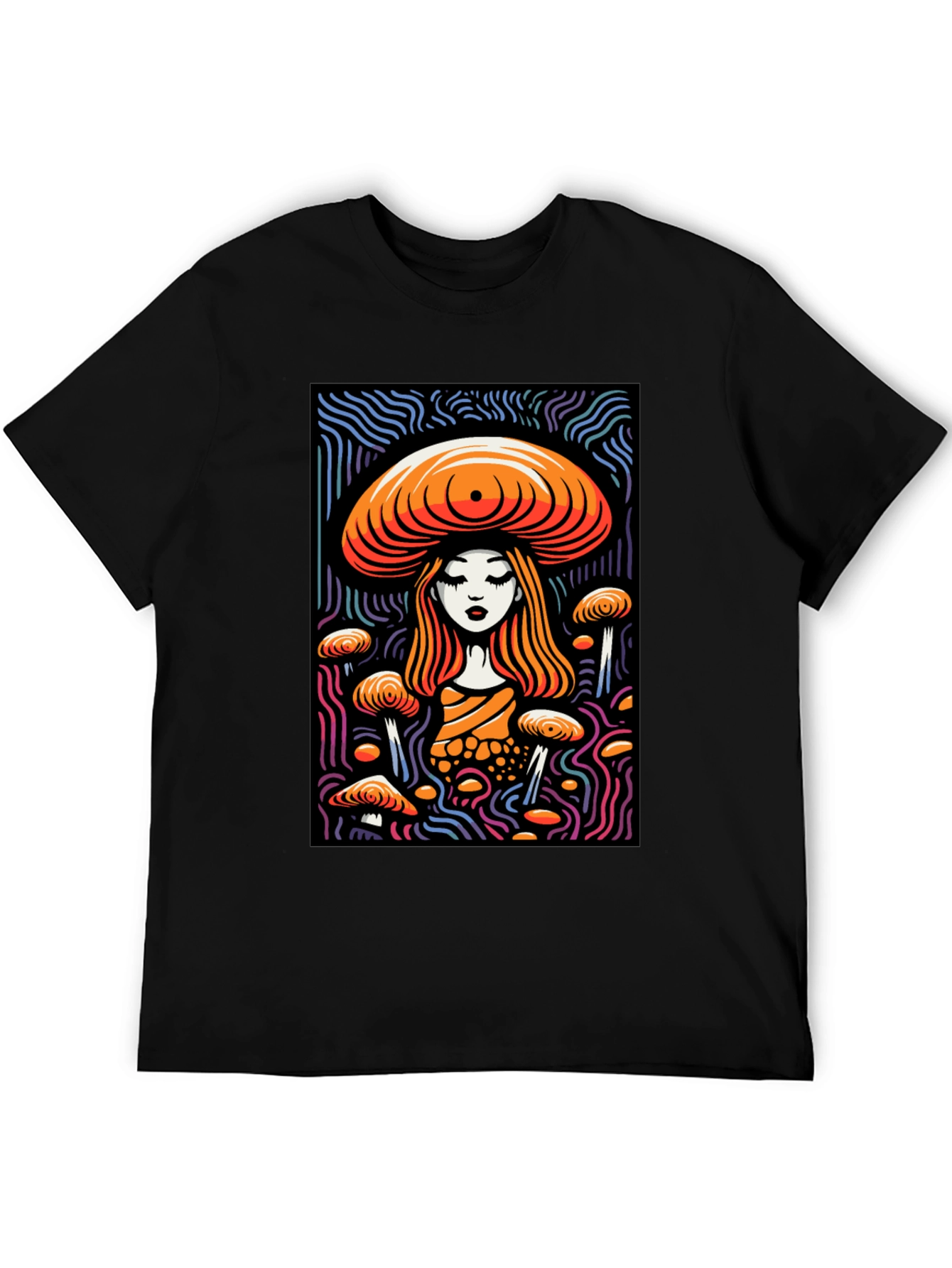 Mushroom Maiden Graphic Tee - Black Cotton Blend