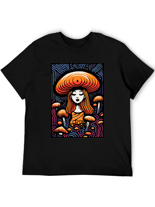 Mushroom Maiden Graphic Tee - Black Cotton Blend