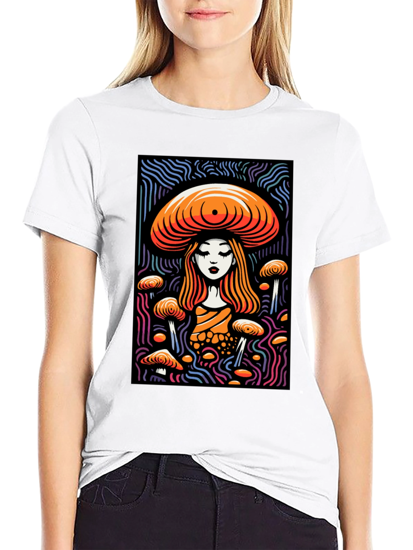 Mushroom Maiden Graphic Tee - Black Cotton Blend