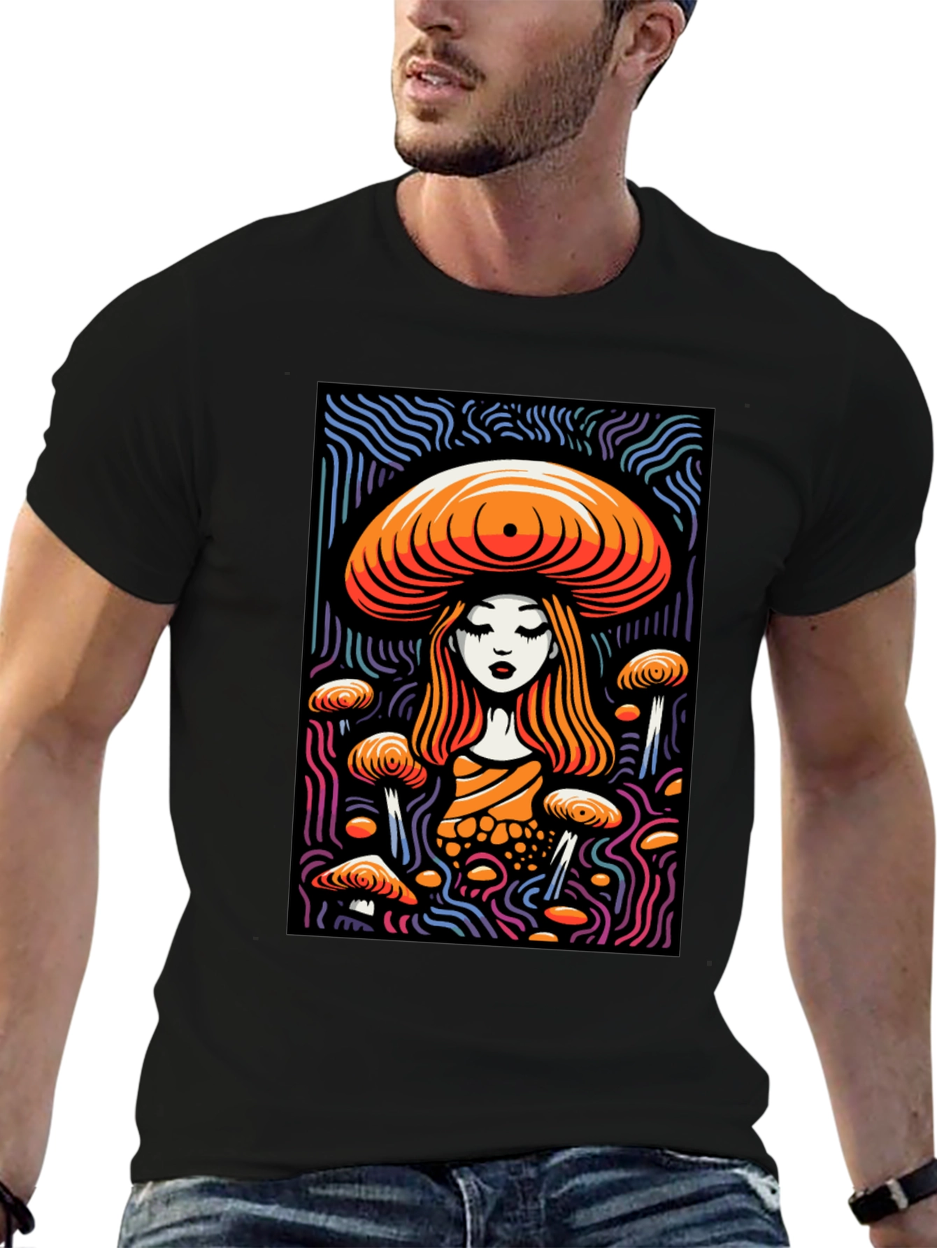 Mushroom Maiden Graphic Tee - Black Cotton Blend