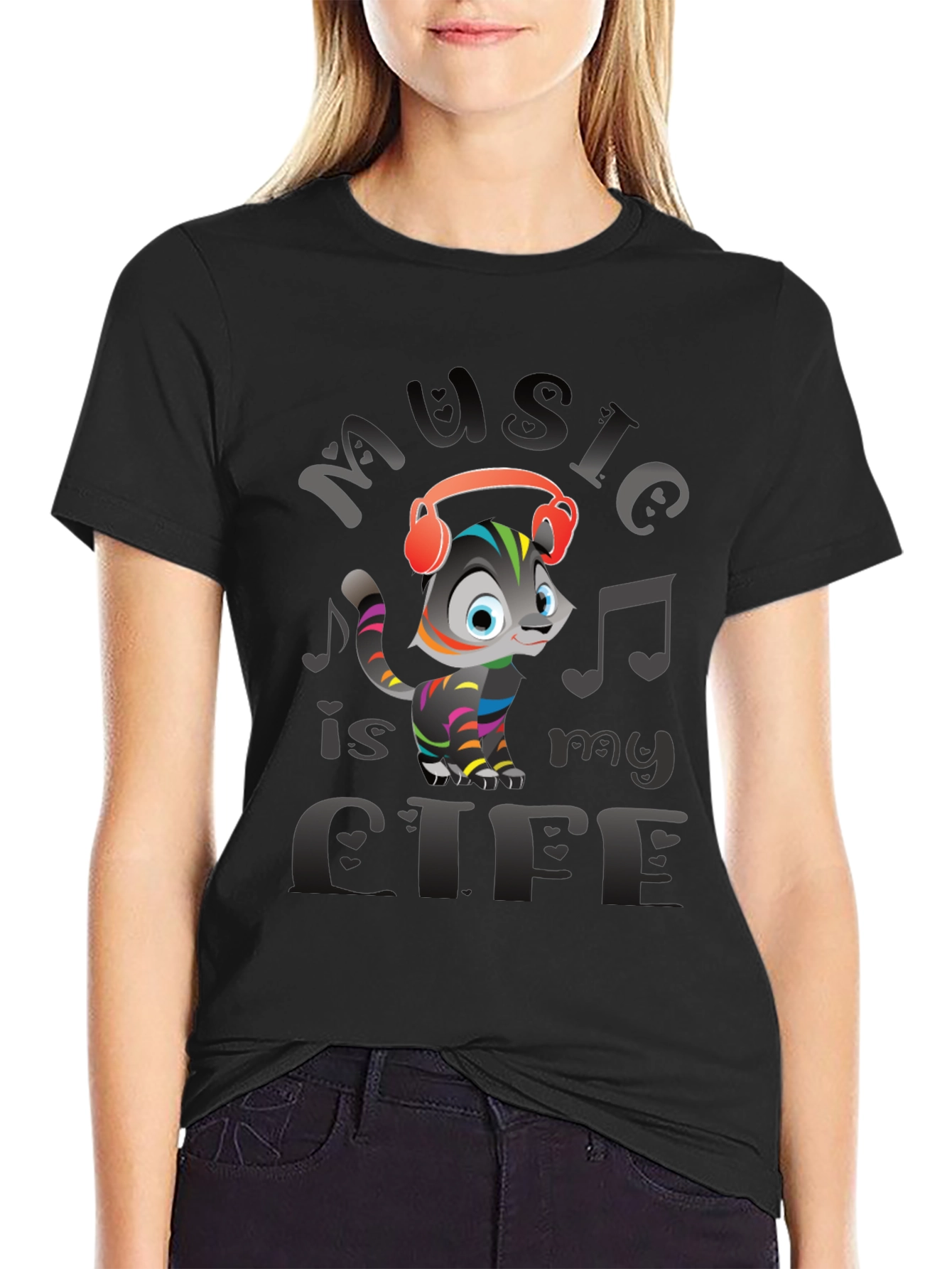 Music is My Life Cat Graphic Tee