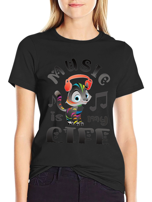 Music is My Life Cat Graphic Tee