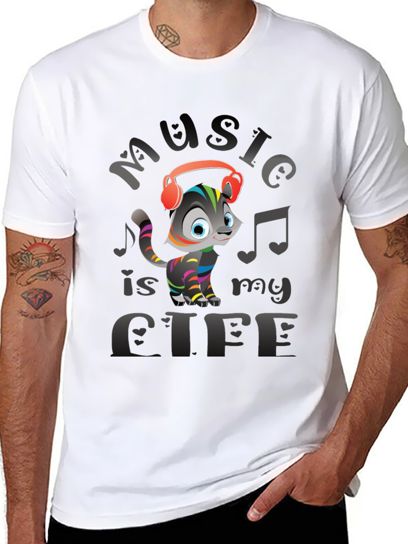 Music is My Life Cat Graphic Tee
