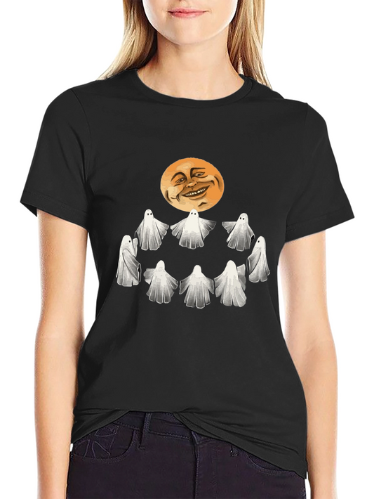 Spooky Ghosts and Moon Graphic Tee - Halloween Style