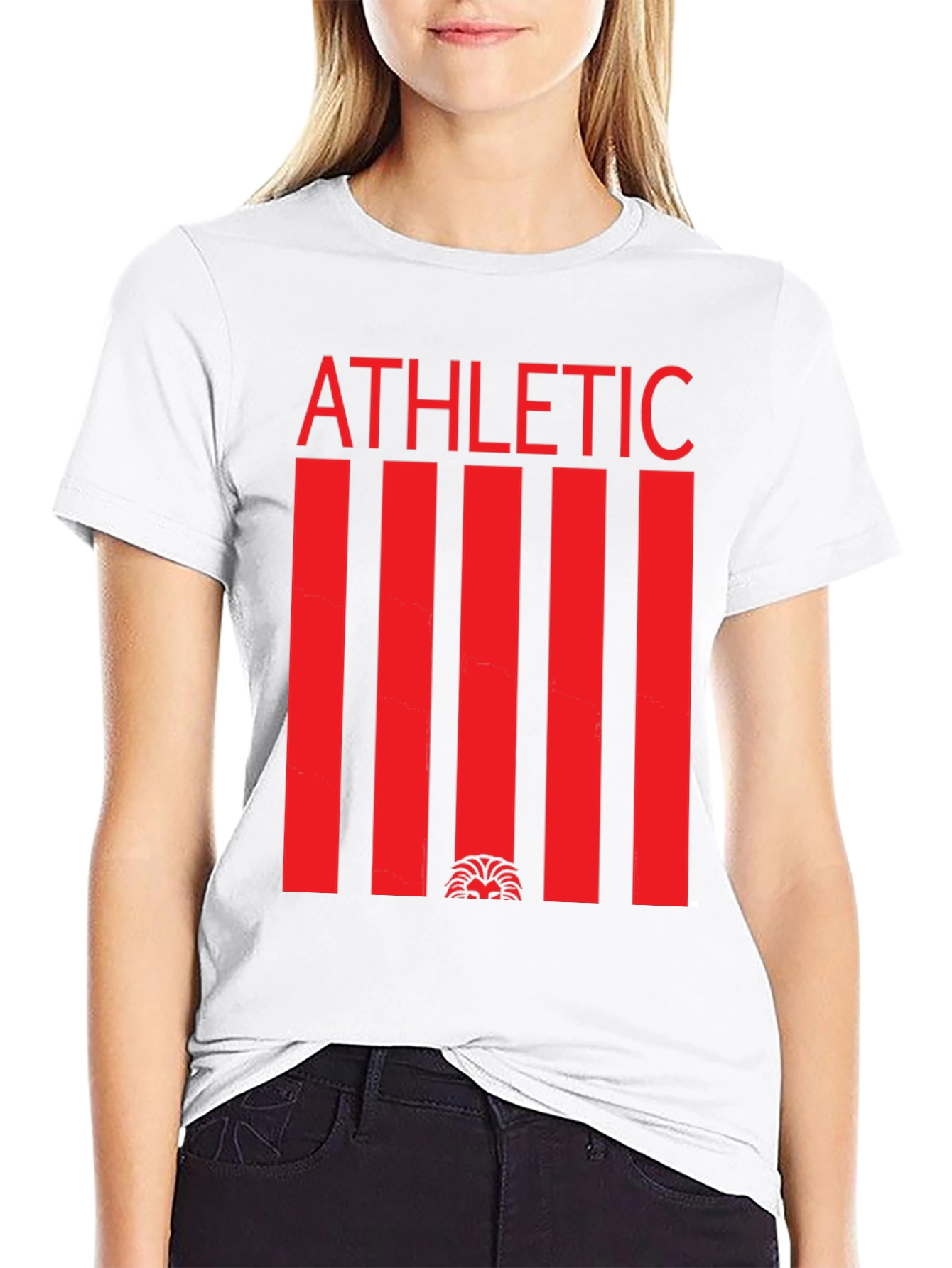 Athletic Graphic Tee - Red Stripe Lion Design