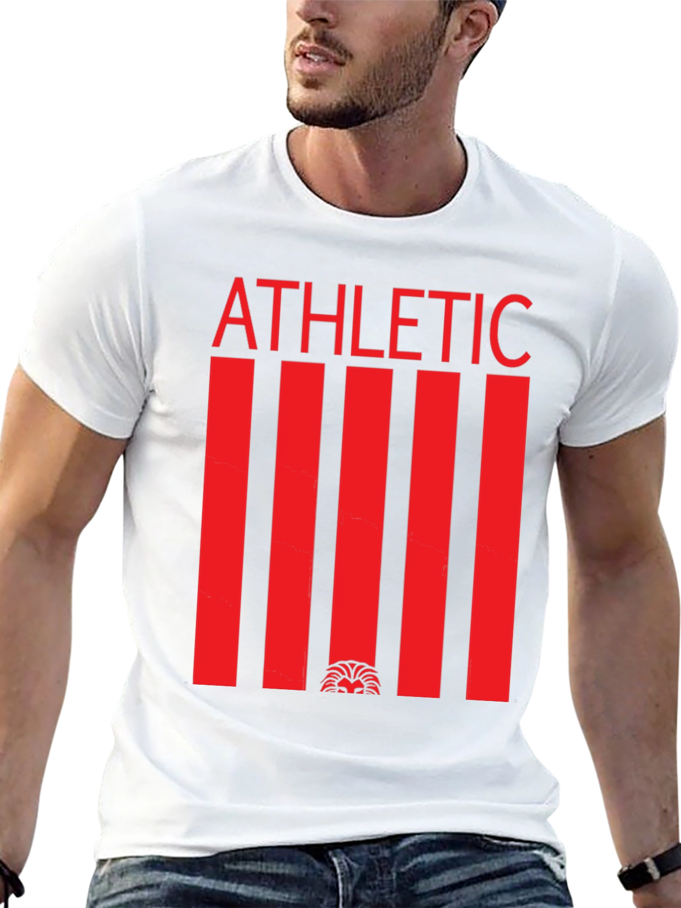 Athletic Graphic Tee - Red Stripe Lion Design