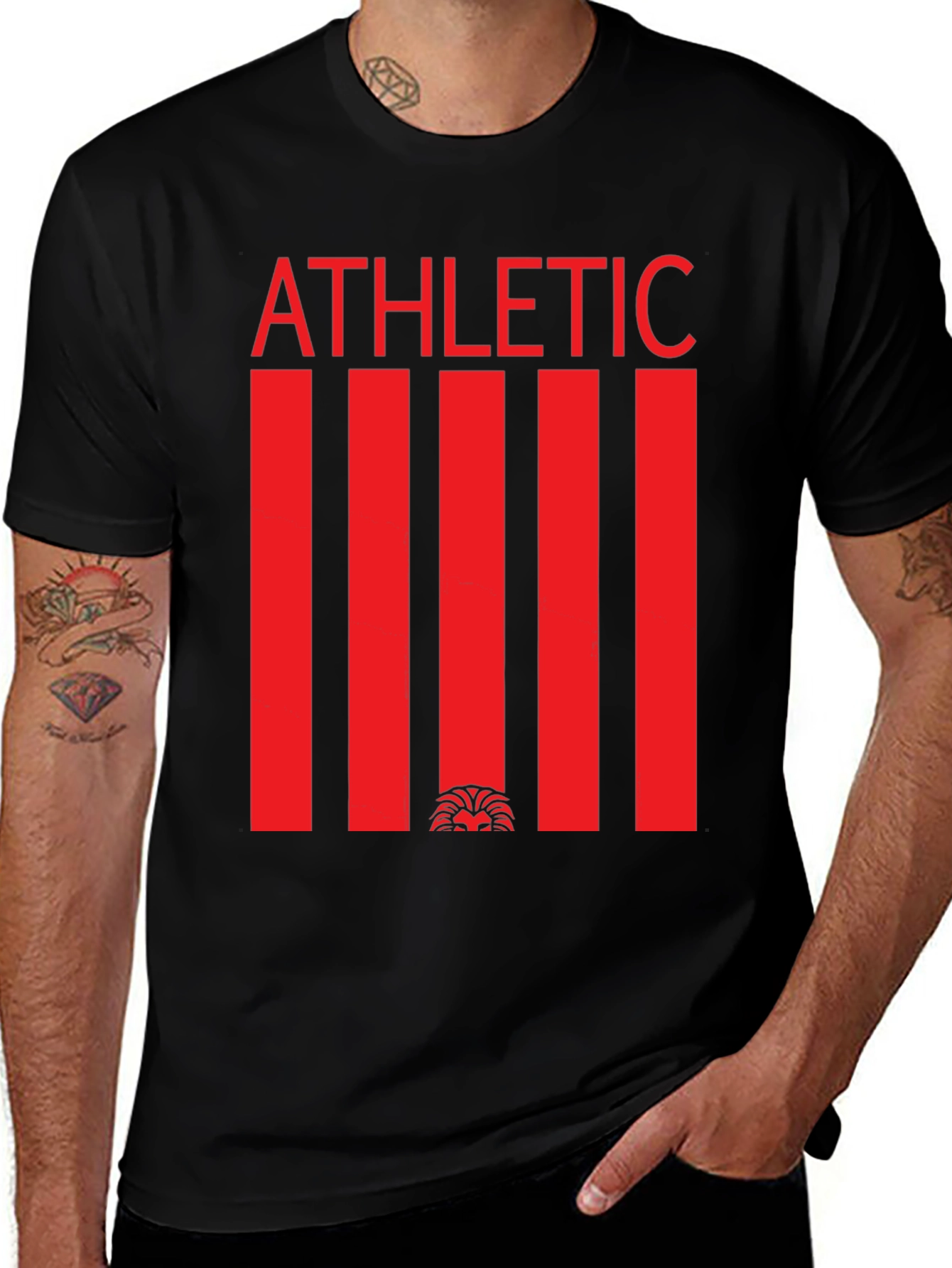 Athletic Graphic Tee - Red Stripe Lion Design