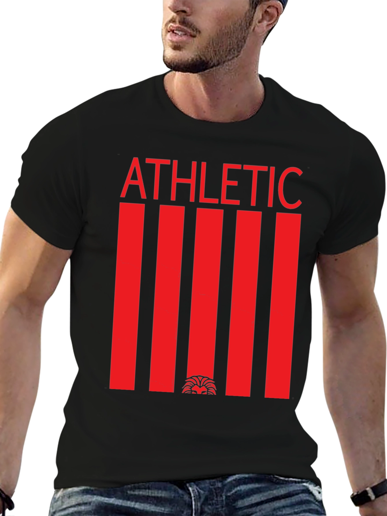 Athletic Graphic Tee - Red Stripe Lion Design