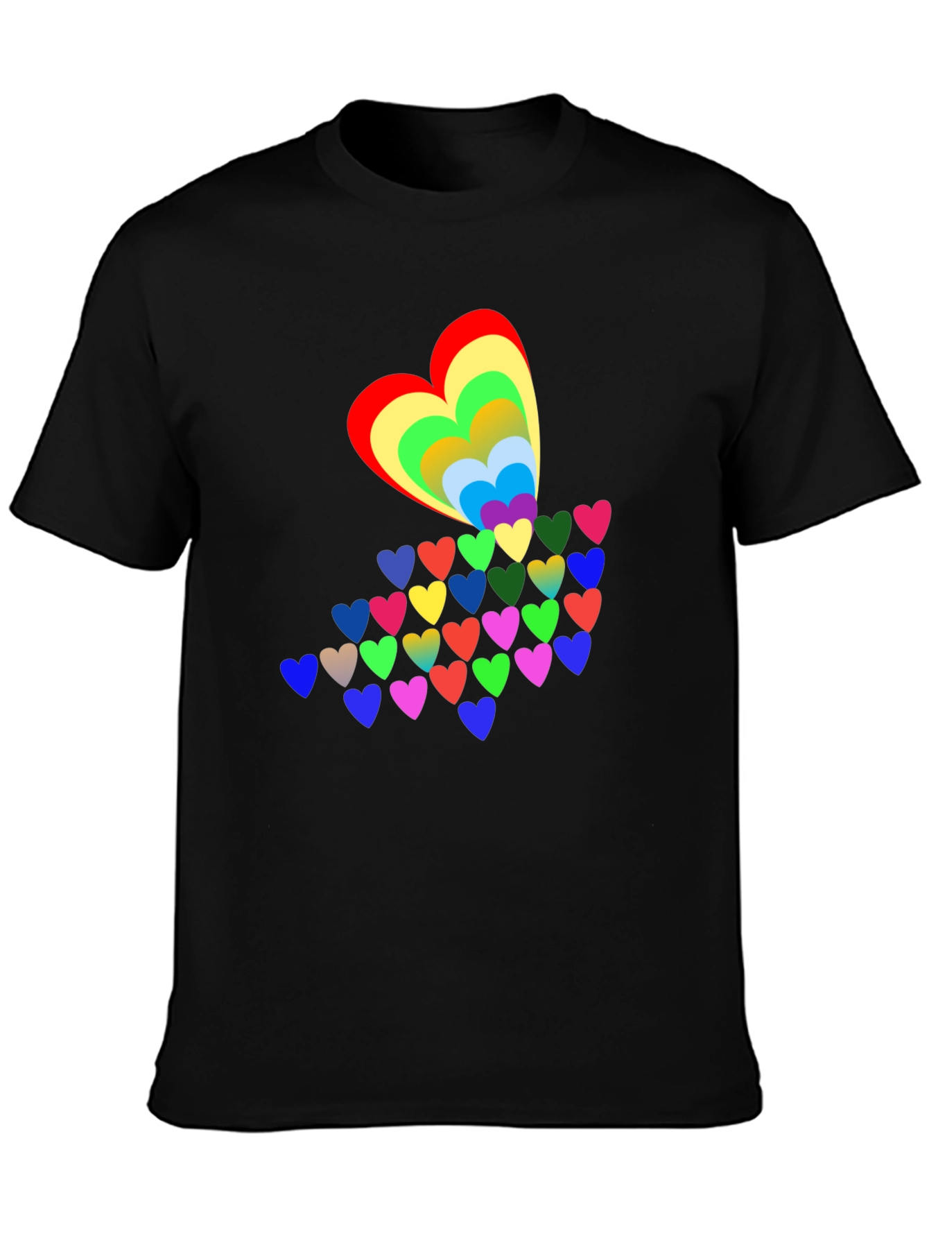 Rainbow Hearts Black T-Shirt