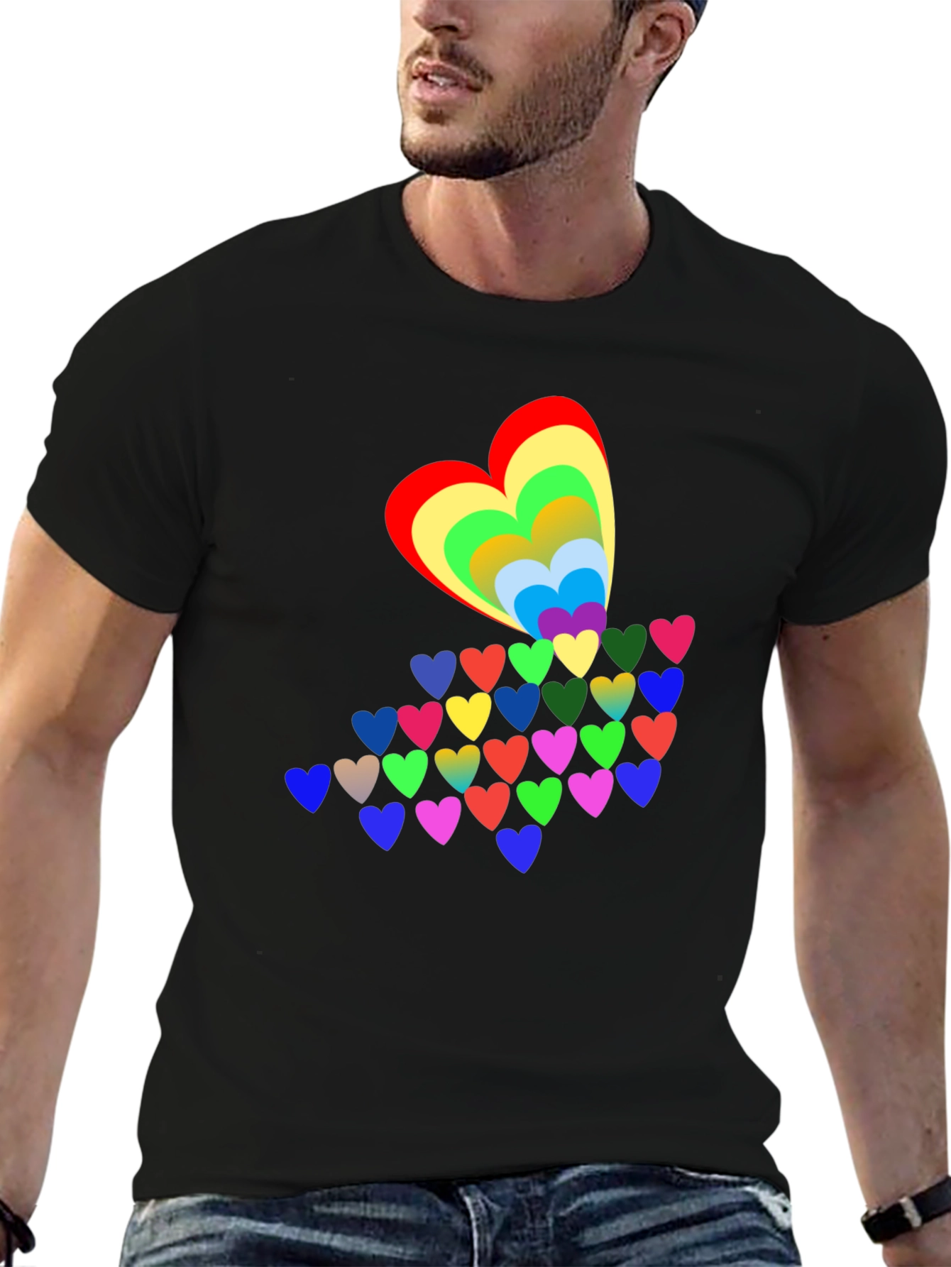 Rainbow Hearts Black T-Shirt