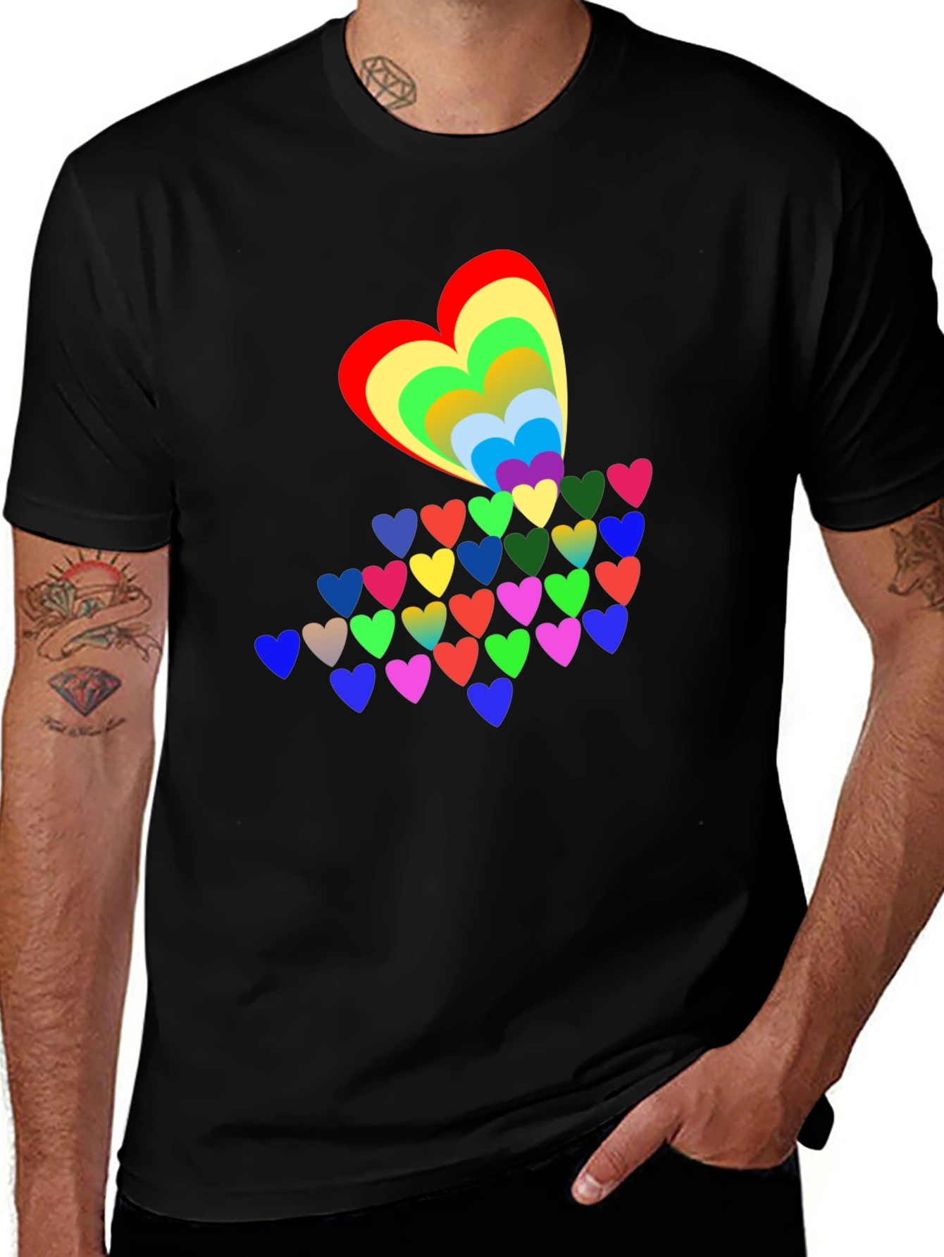 Rainbow Hearts Black T-Shirt