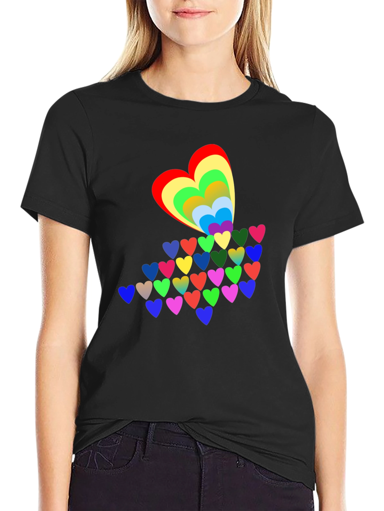 Rainbow Hearts Black T-Shirt