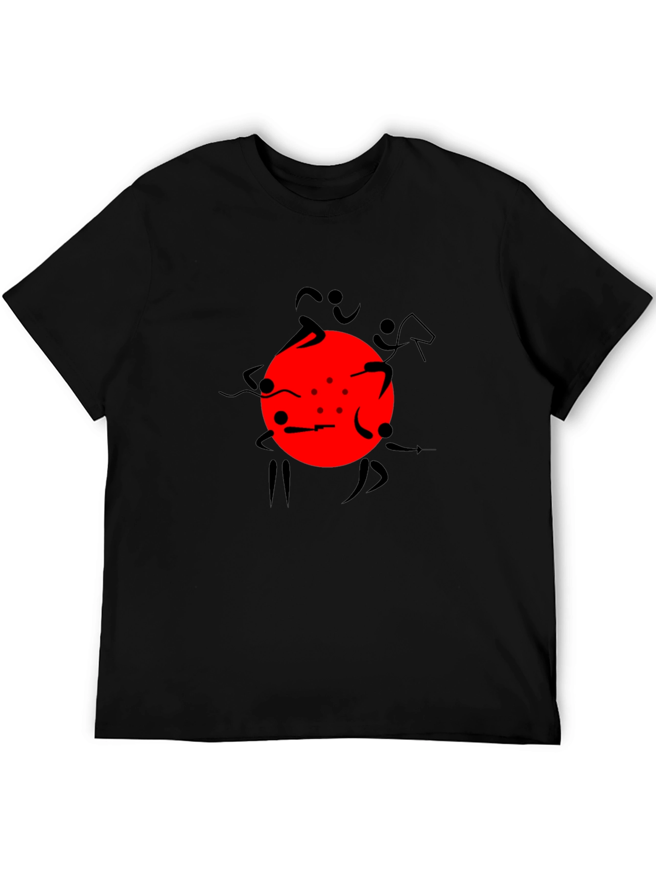 Graphic Print Black T-Shirt with Red Circle Design