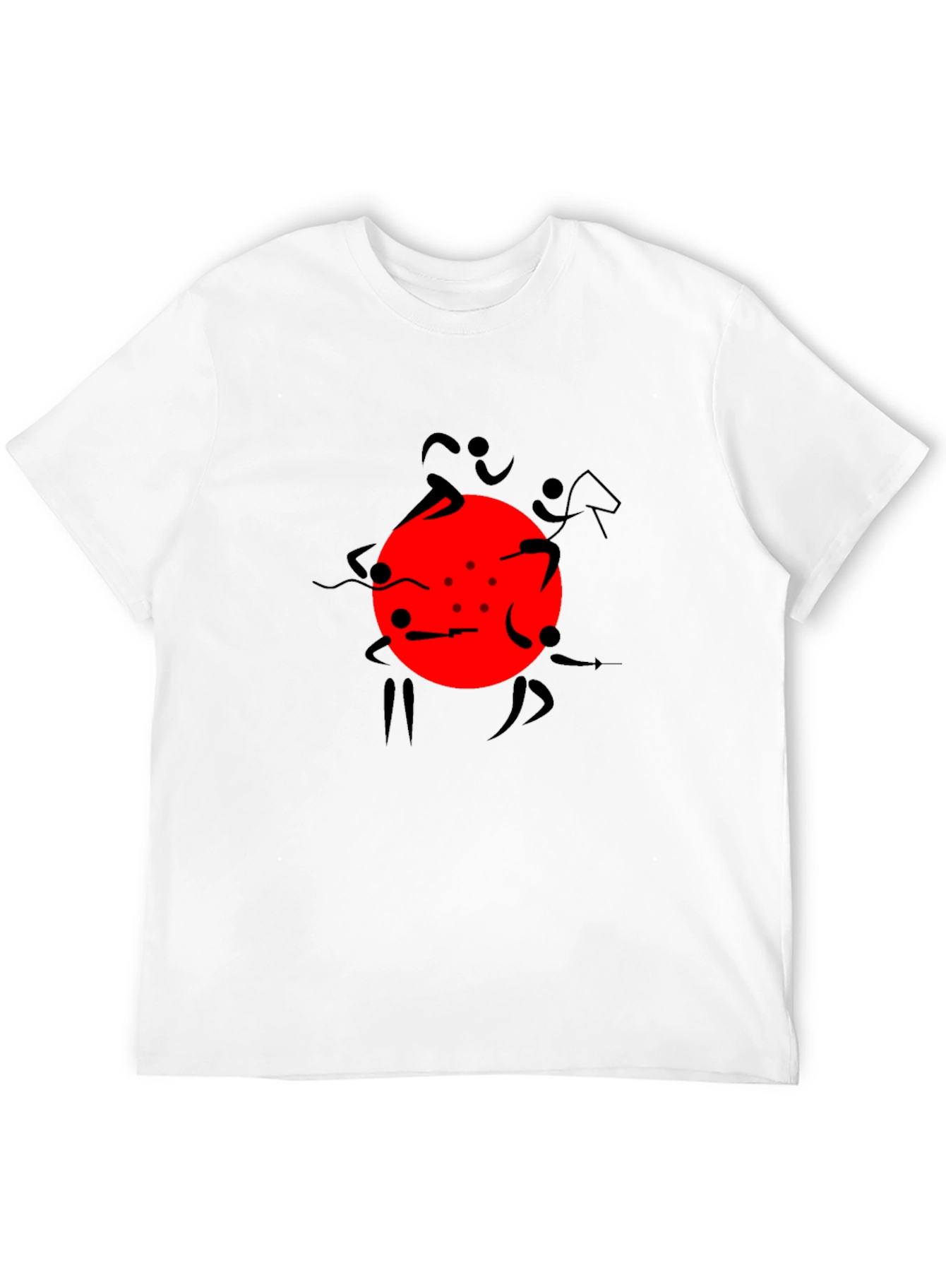 Graphic Print Black T-Shirt with Red Circle Design