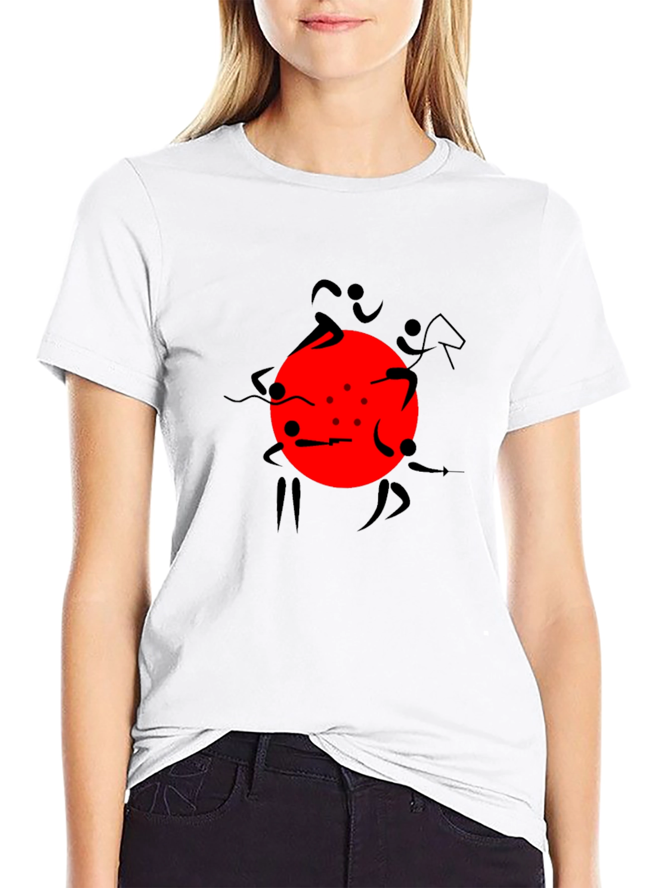 Graphic Print Black T-Shirt with Red Circle Design