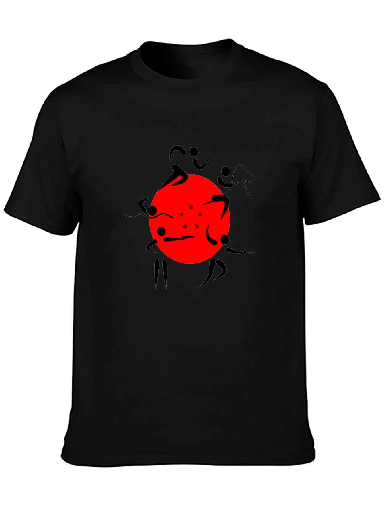 Graphic Print Black T-Shirt with Red Circle Design