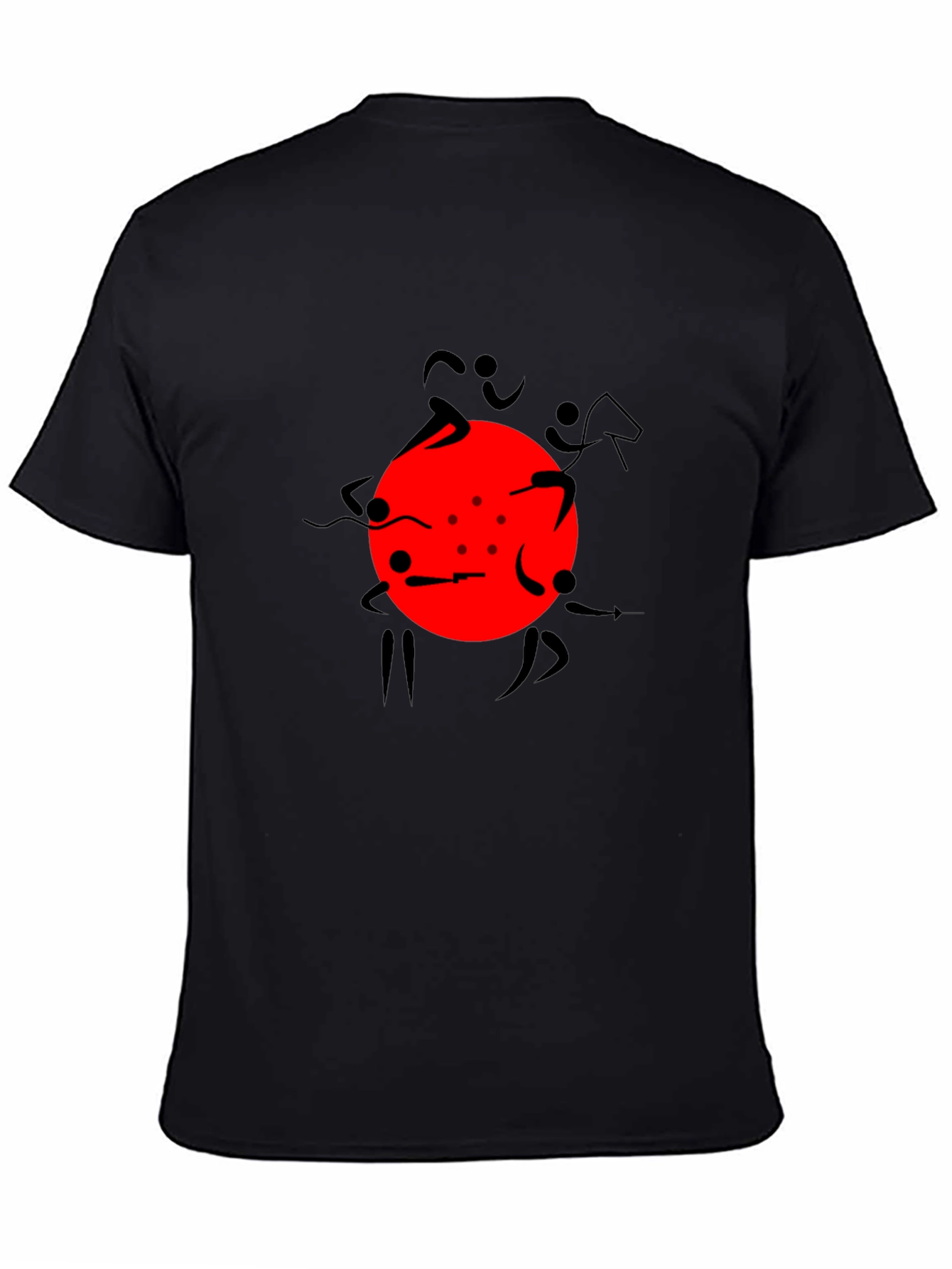 Graphic Print Black T-Shirt with Red Circle Design