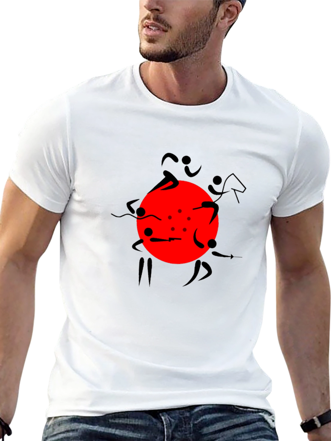Graphic Print Black T-Shirt with Red Circle Design