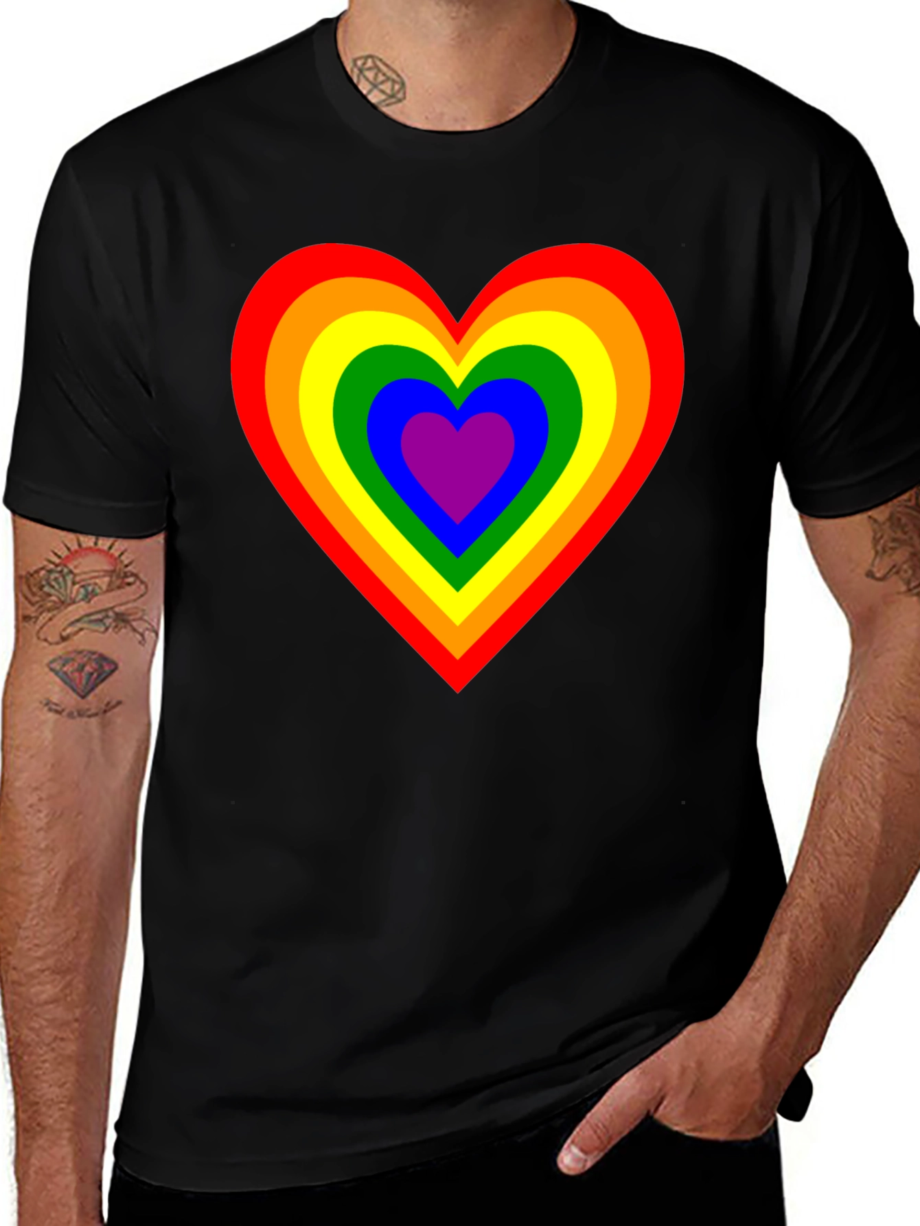 Rainbow Heart Graphic Black T-Shirt