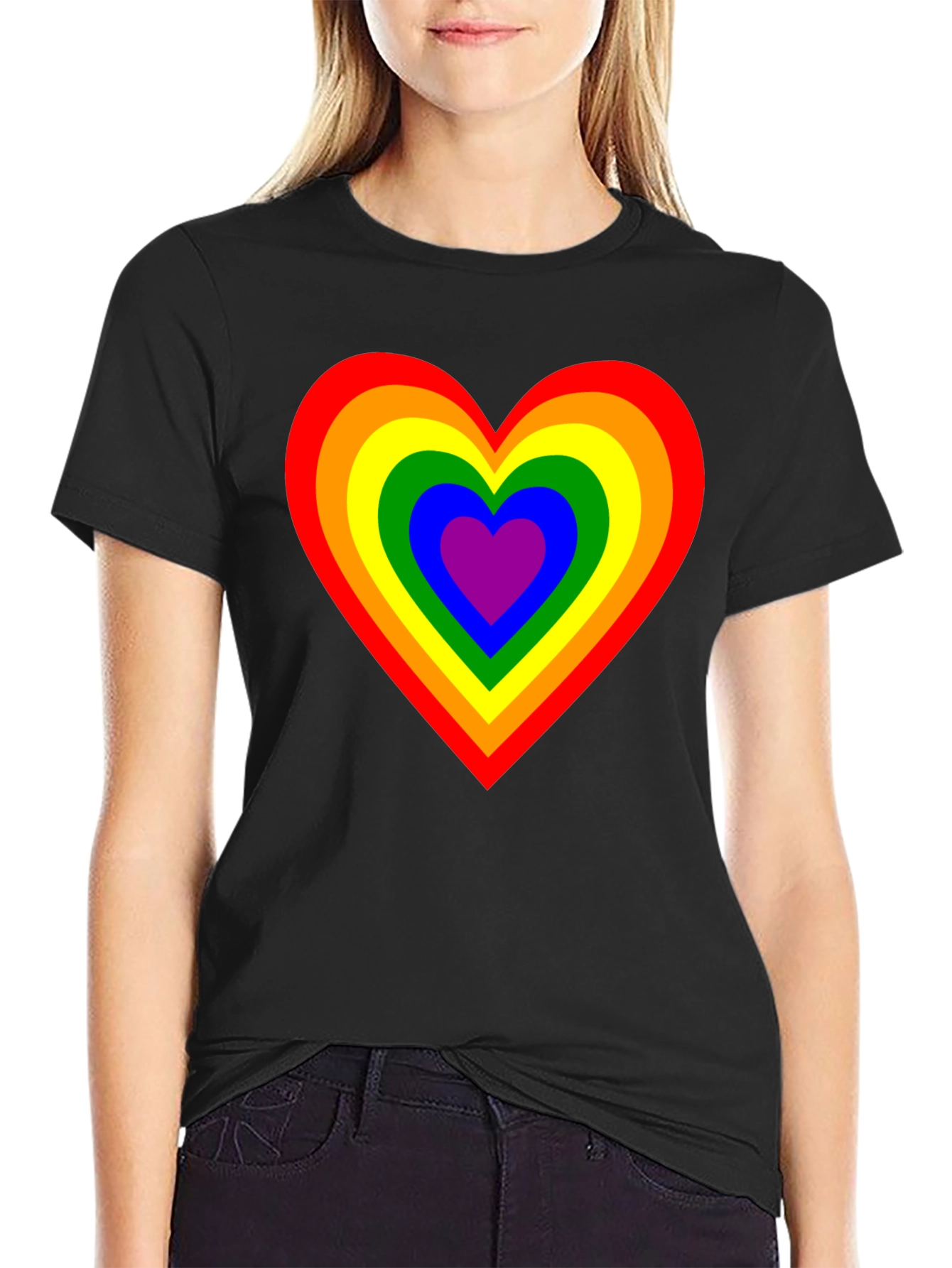 Rainbow Heart Graphic Black T-Shirt