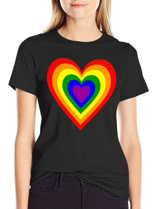 Rainbow Heart Graphic Black T-Shirt