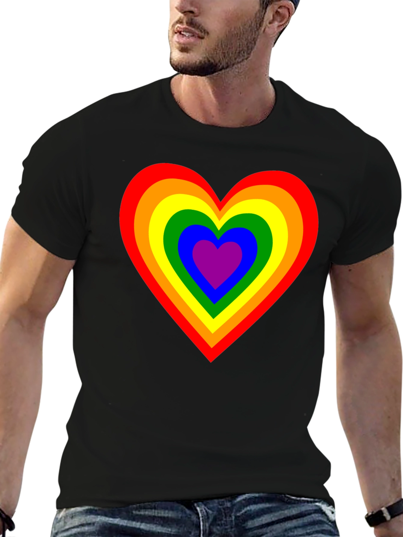 Rainbow Heart Graphic Black T-Shirt