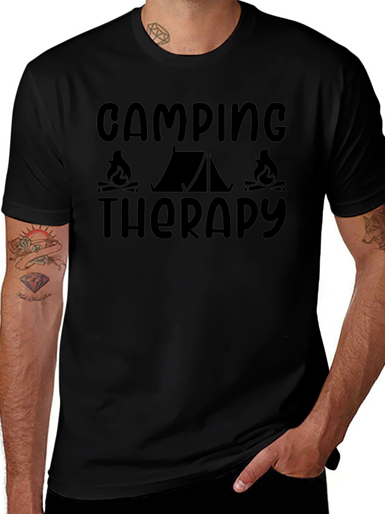 Camping Therapy T-Shirt - Black Unisex