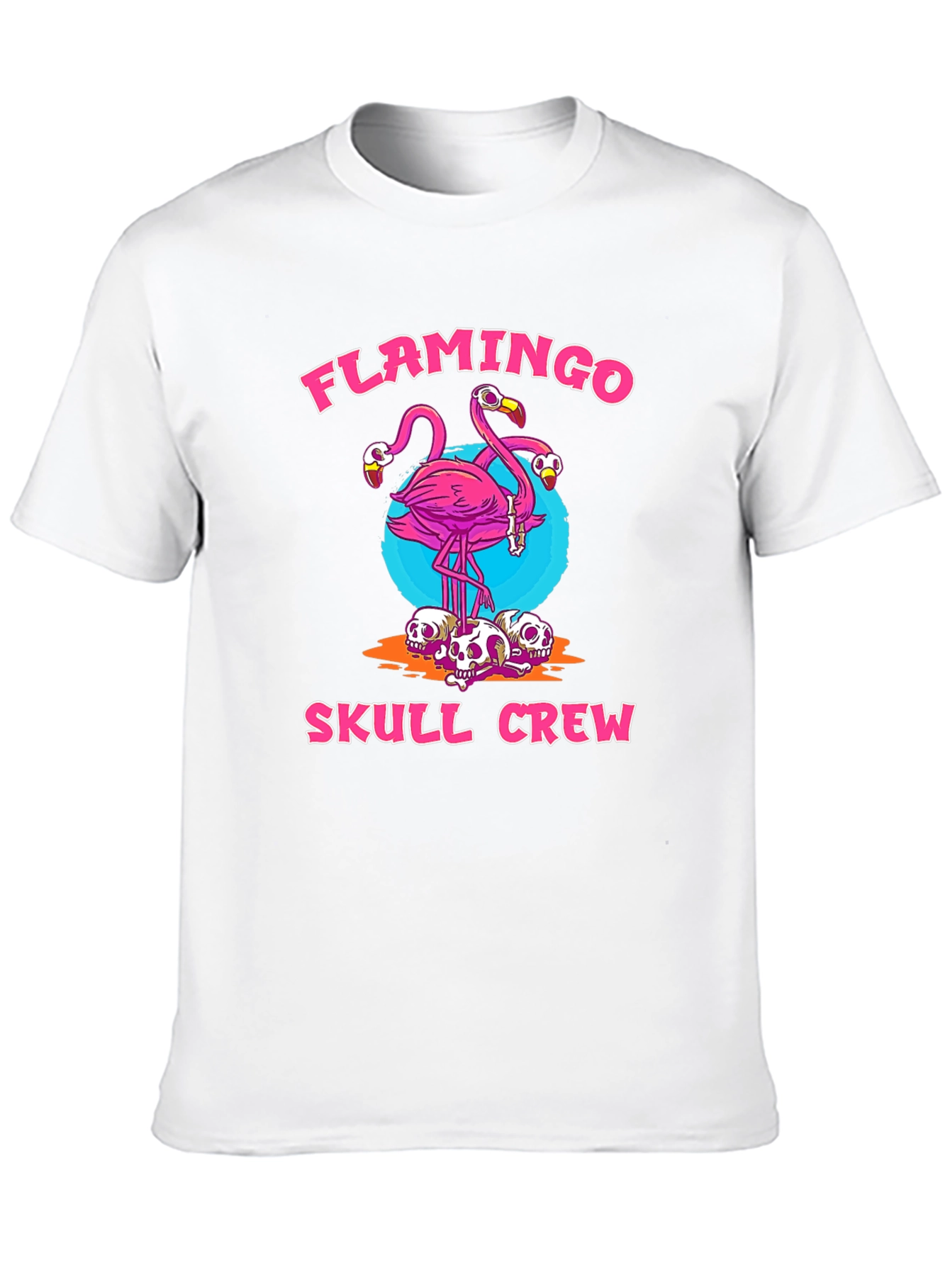 Flamingo Skull Crew Graphic Tee - Trendy & Unique