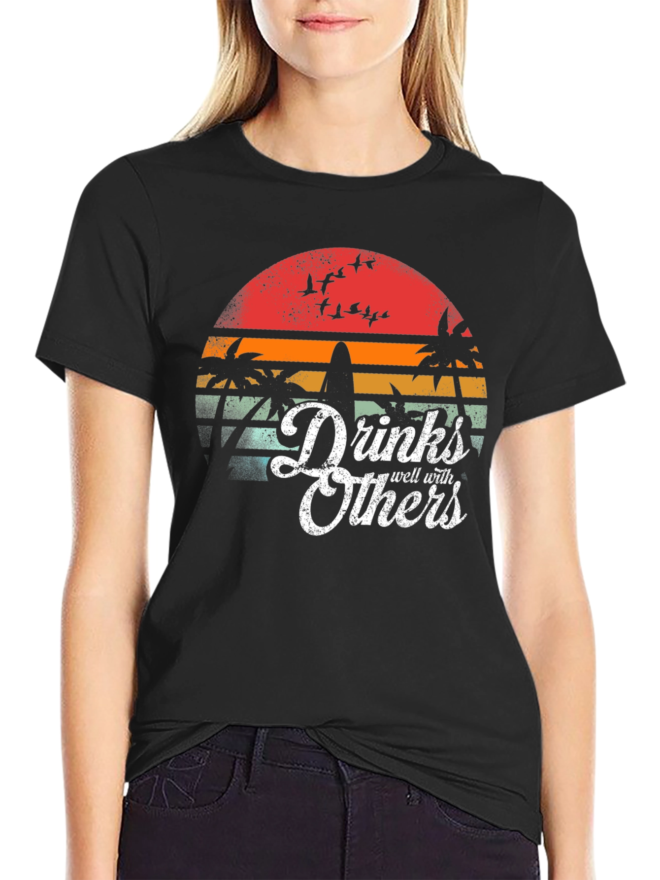 Drinks Well With Others T-Shirt Tropical Sunset