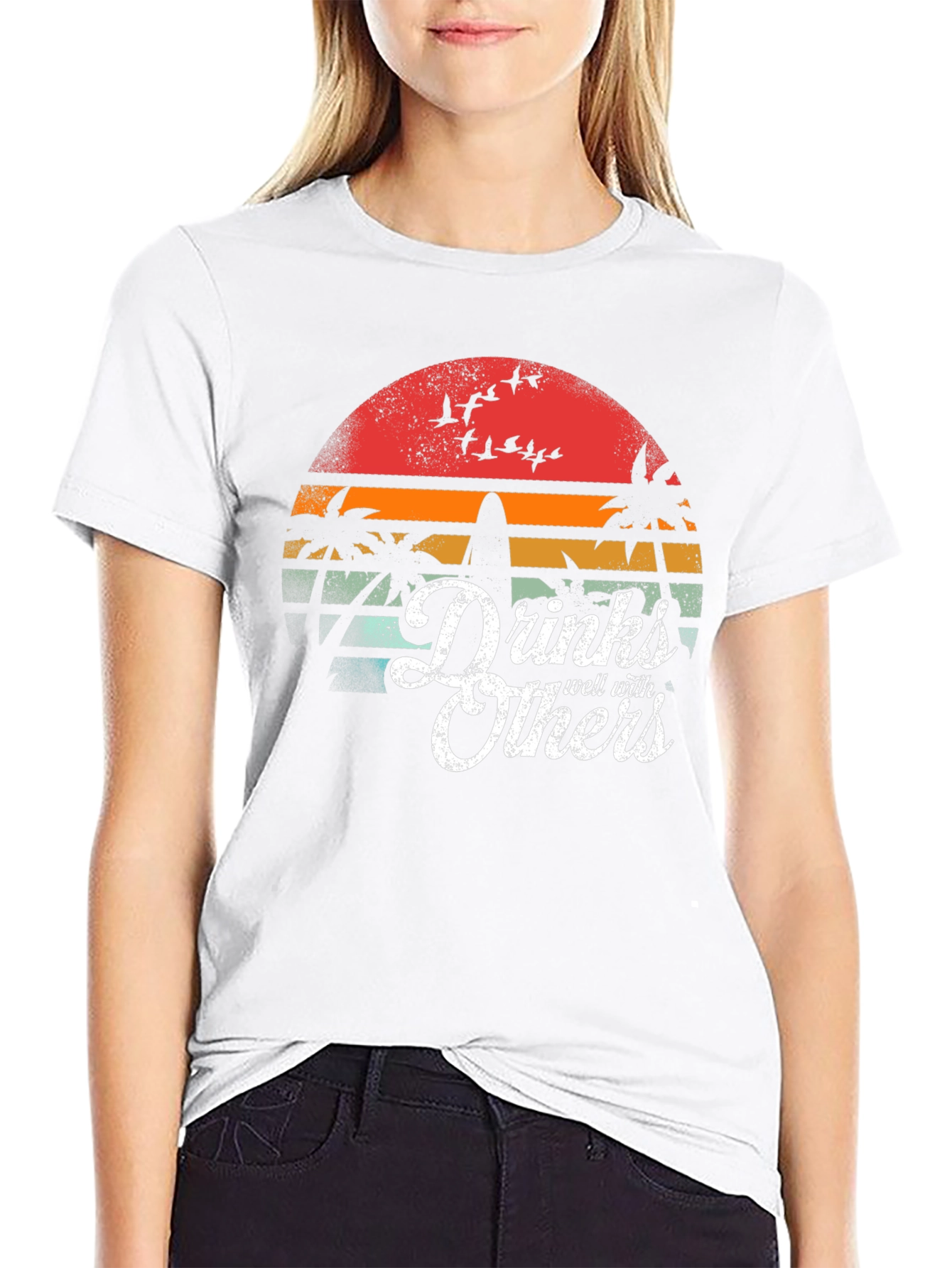 Drinks Well With Others T-Shirt Tropical Sunset