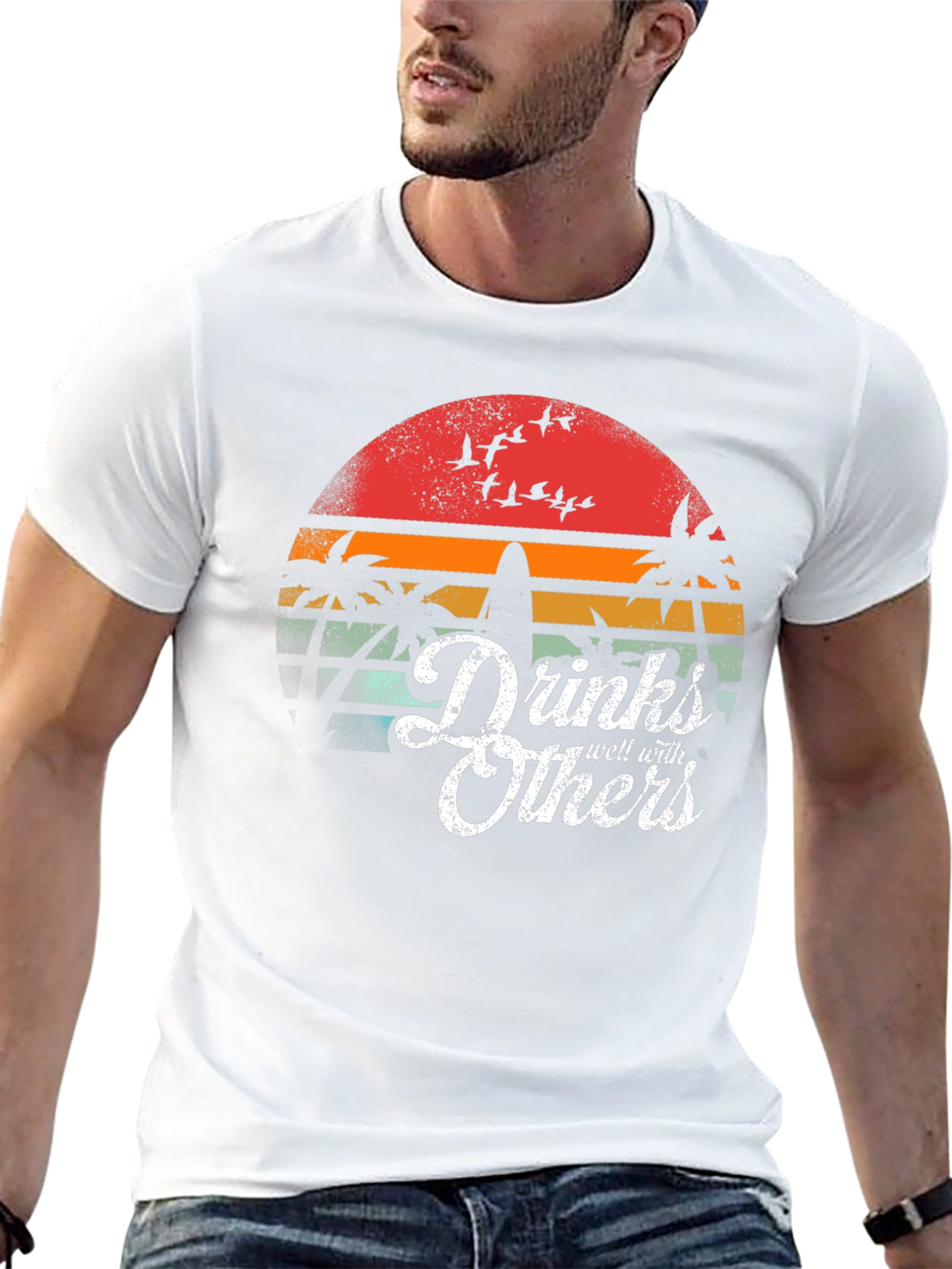 Drinks Well With Others T-Shirt Tropical Sunset