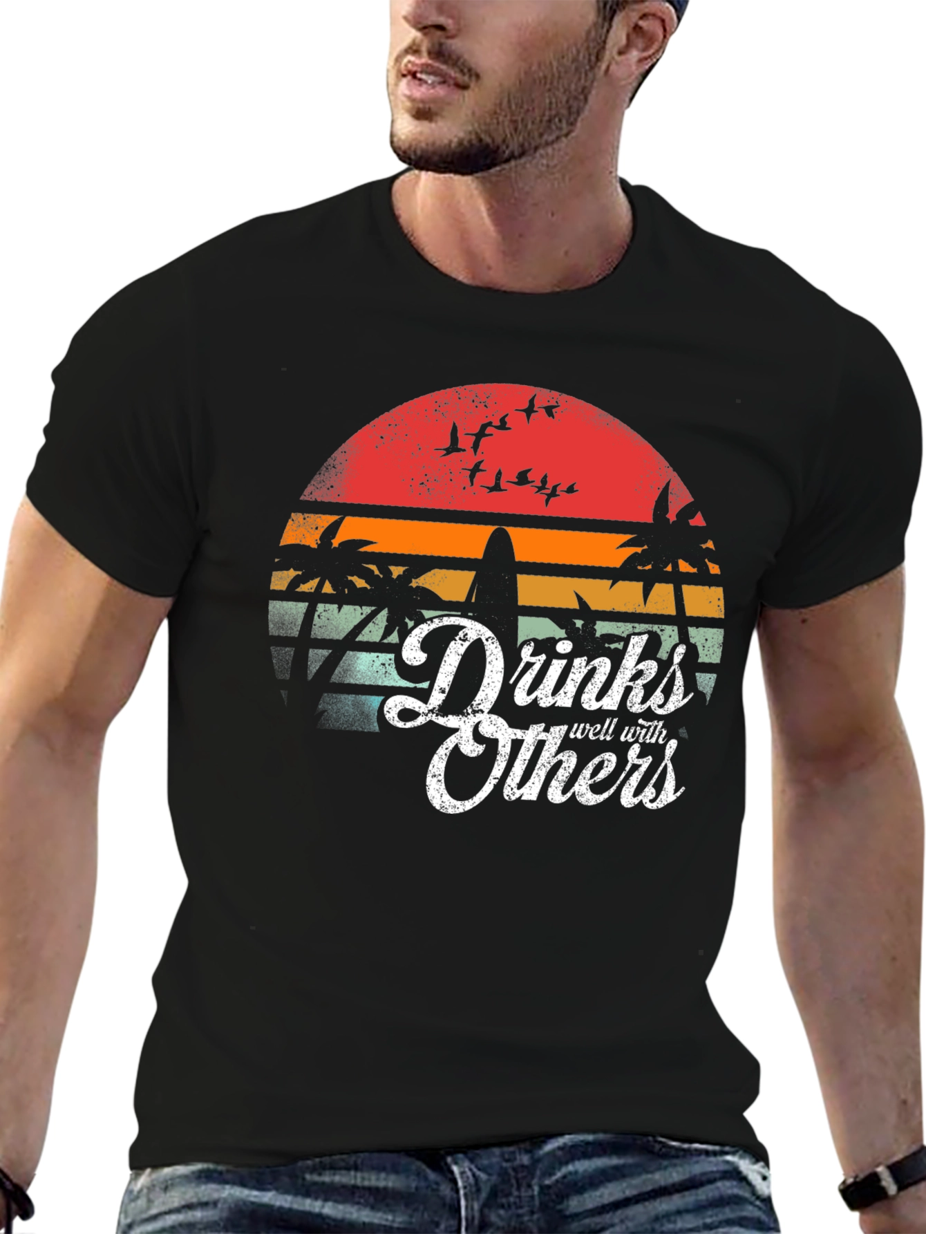 Drinks Well With Others T-Shirt Tropical Sunset