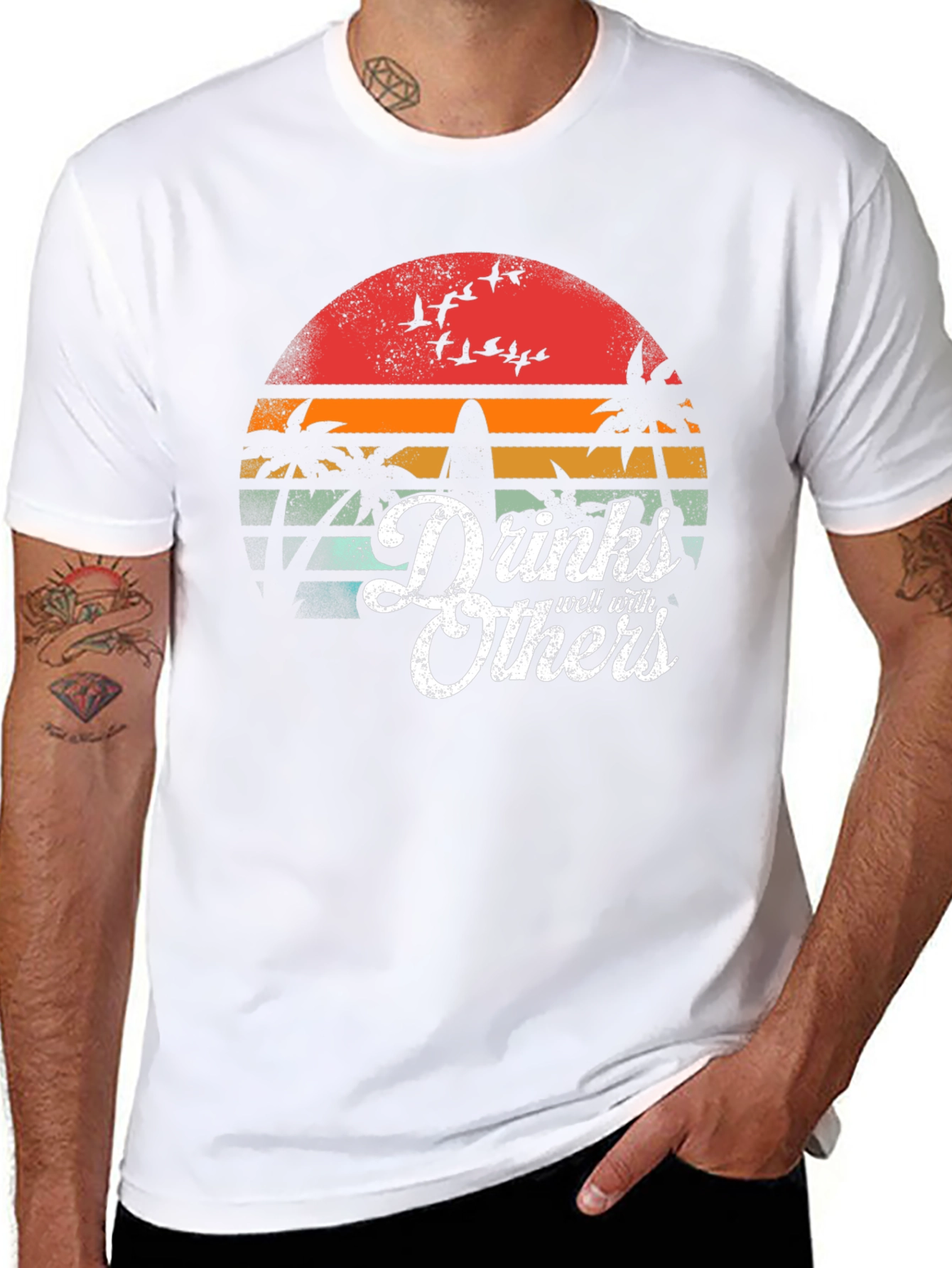 Drinks Well With Others T-Shirt Tropical Sunset