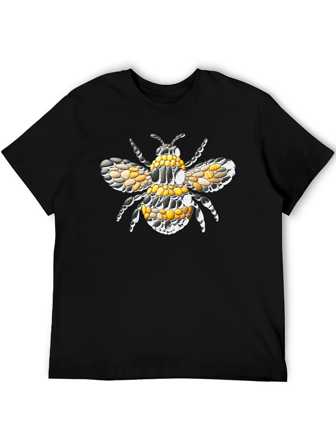 Black T-Shirt with Mosaic Bee Design