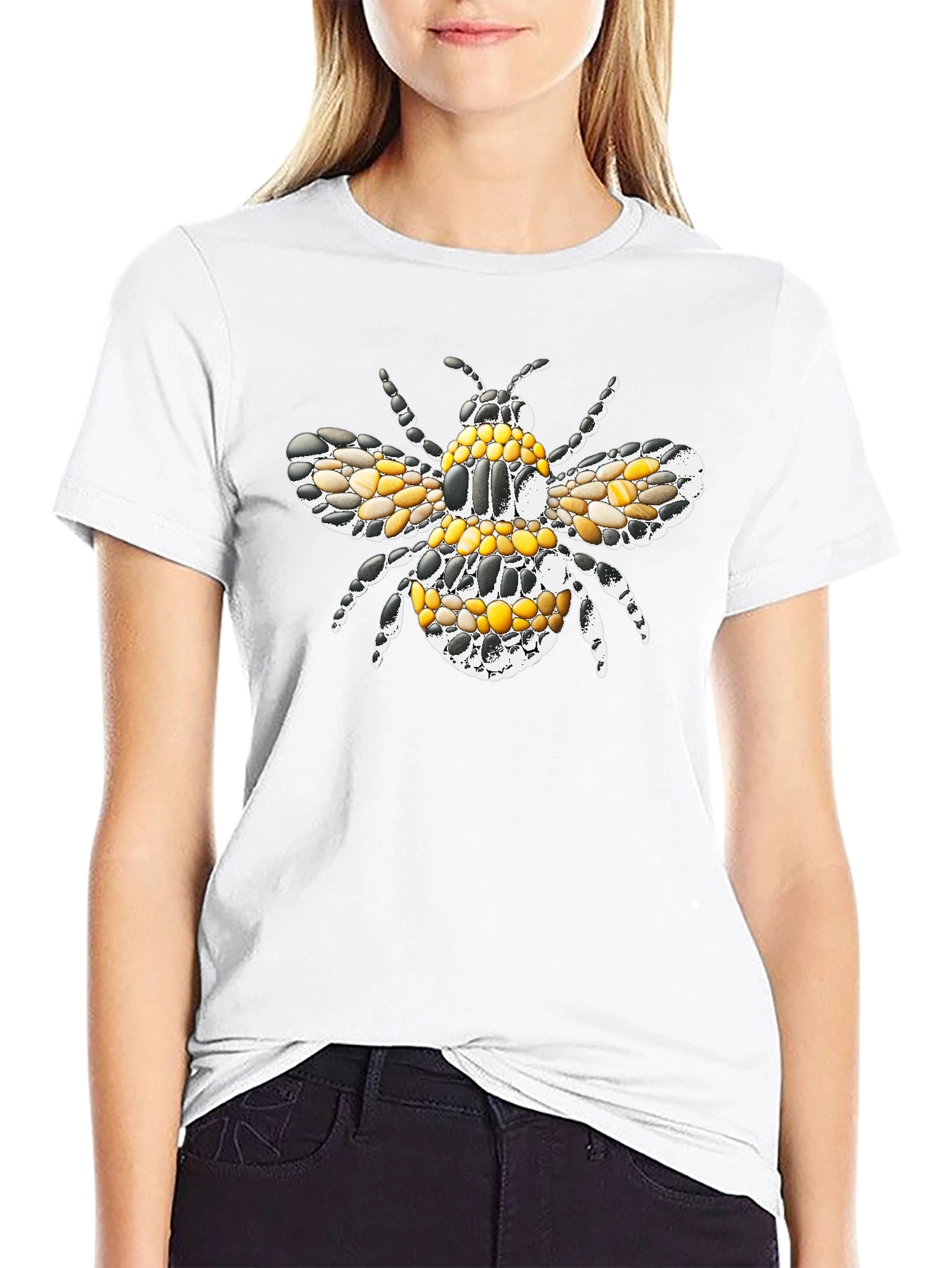 Black T-Shirt with Mosaic Bee Design