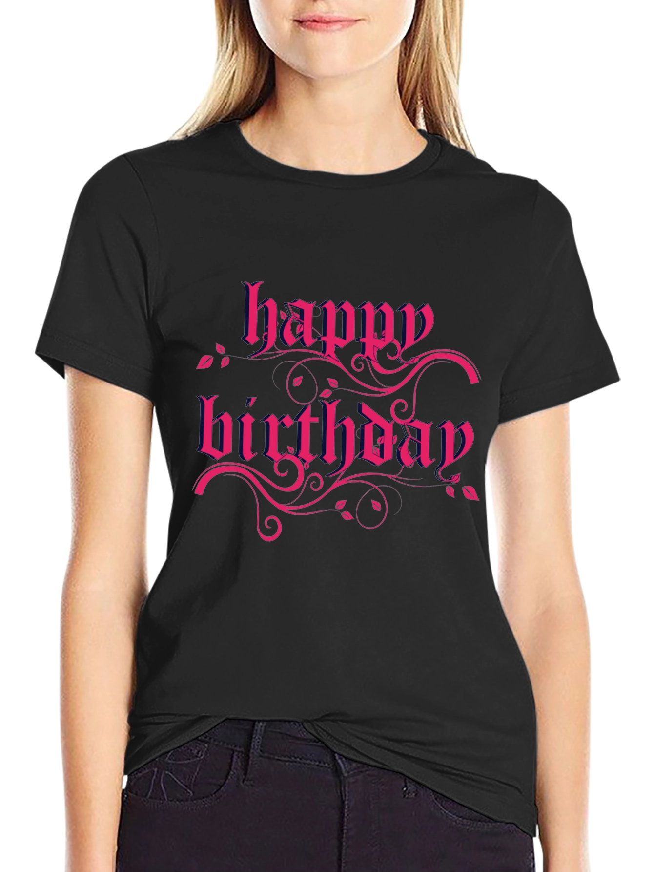 Happy Birthday Graphic Tee - Black Cotton T-Shirt