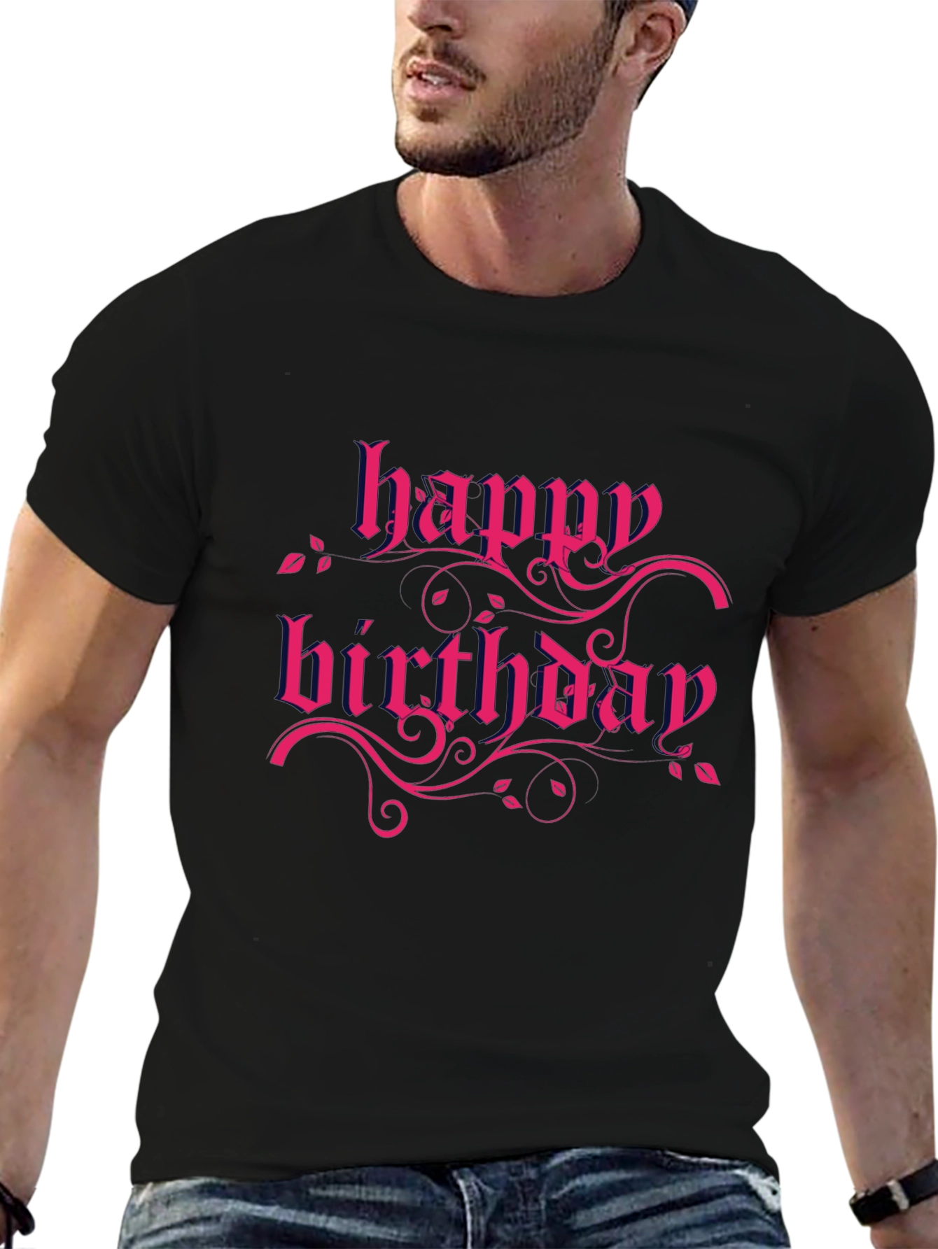Happy Birthday Graphic Tee - Black Cotton T-Shirt
