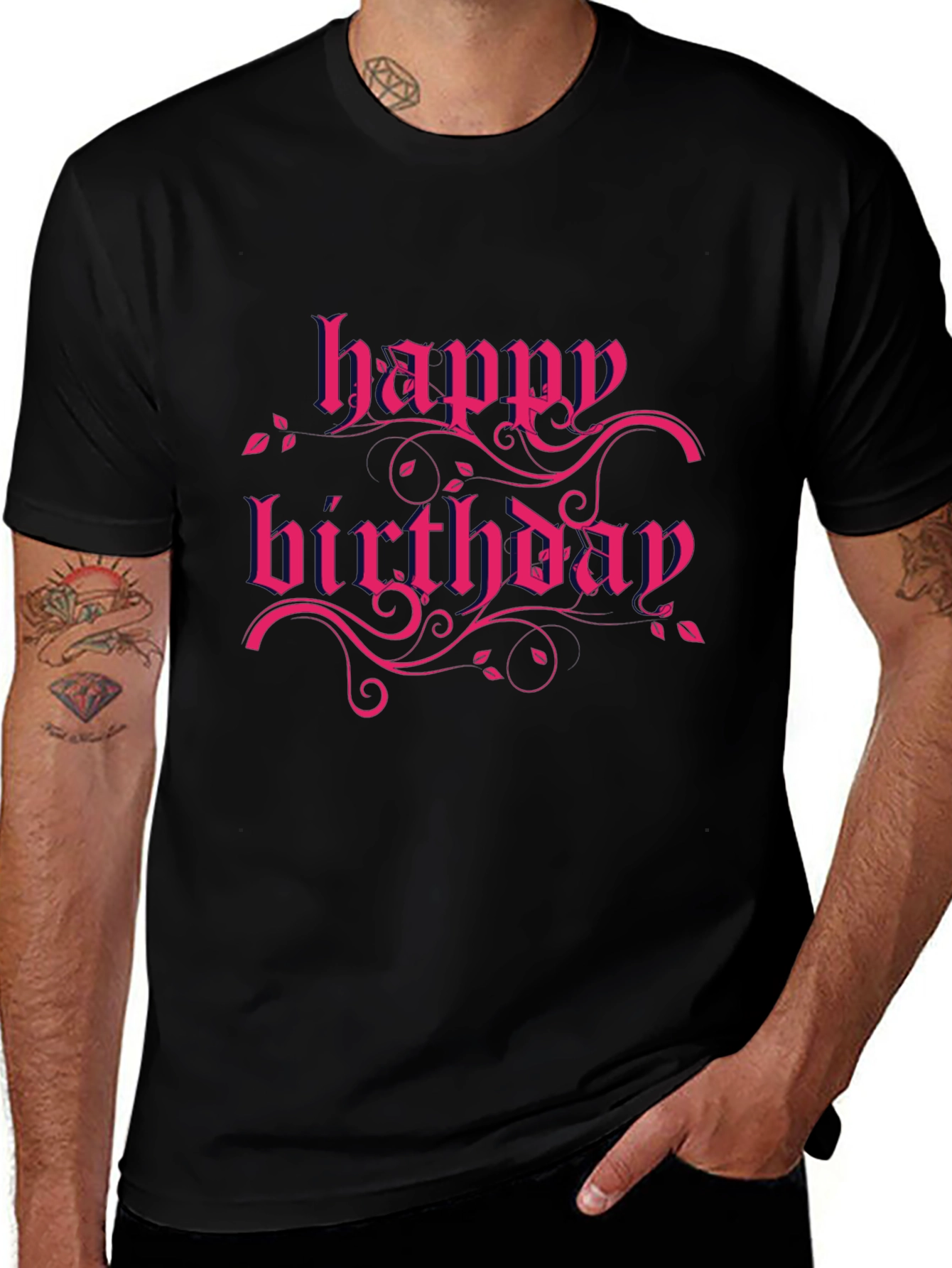 Happy Birthday Graphic Tee - Black Cotton T-Shirt