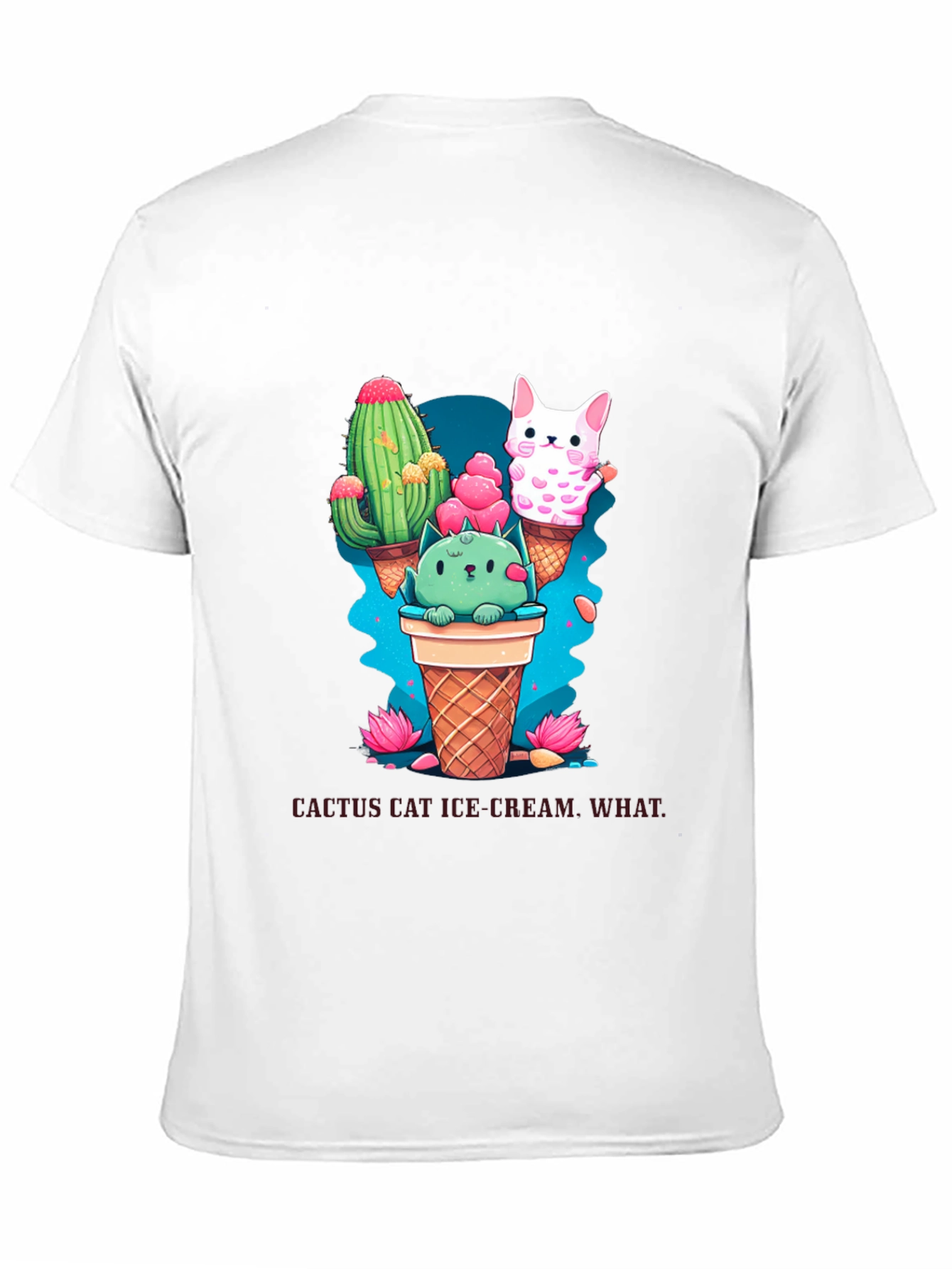 Cactus Cat Ice Cream Black T-Shirt