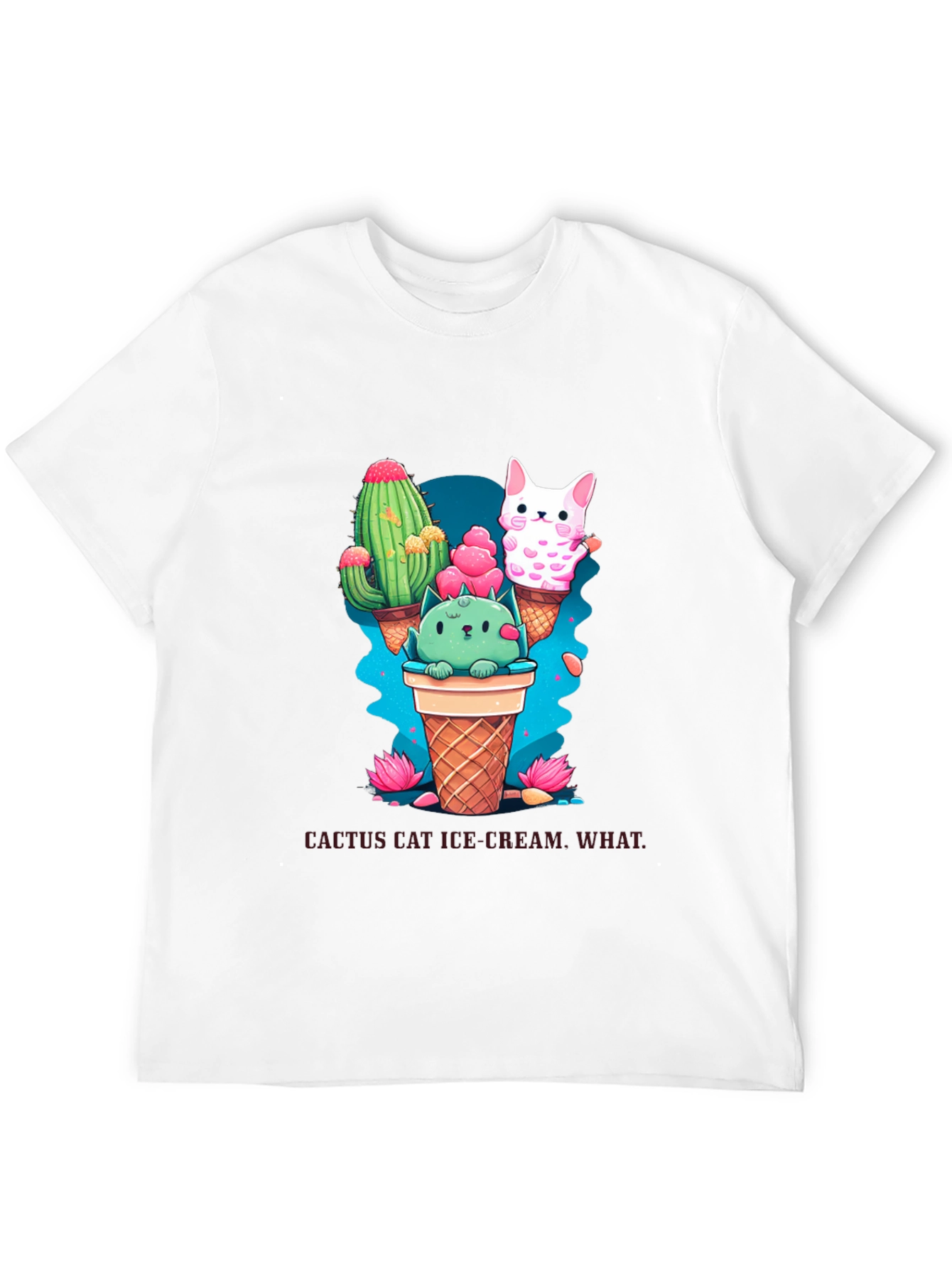 Cactus Cat Ice Cream Black T-Shirt
