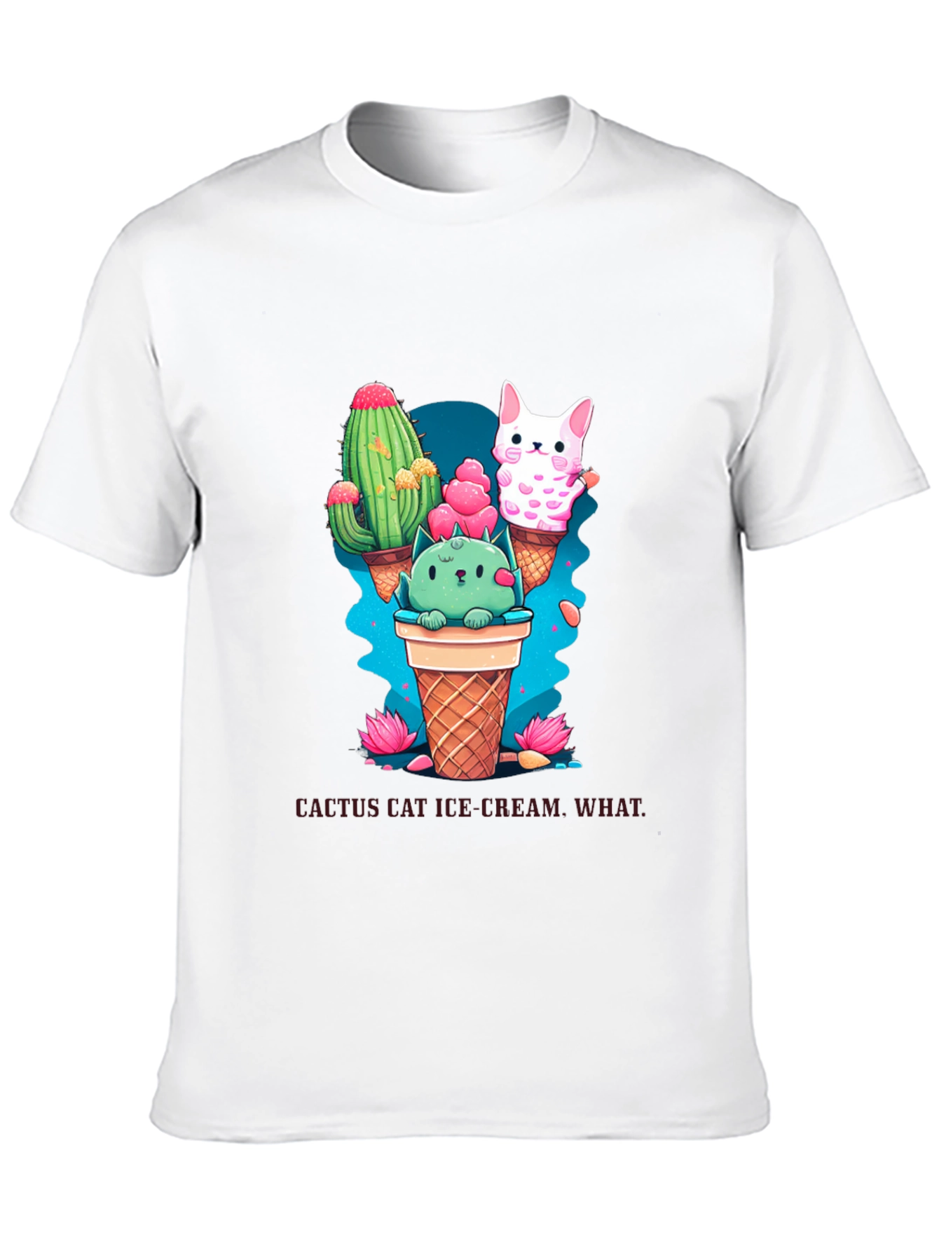 Cactus Cat Ice Cream Black T-Shirt