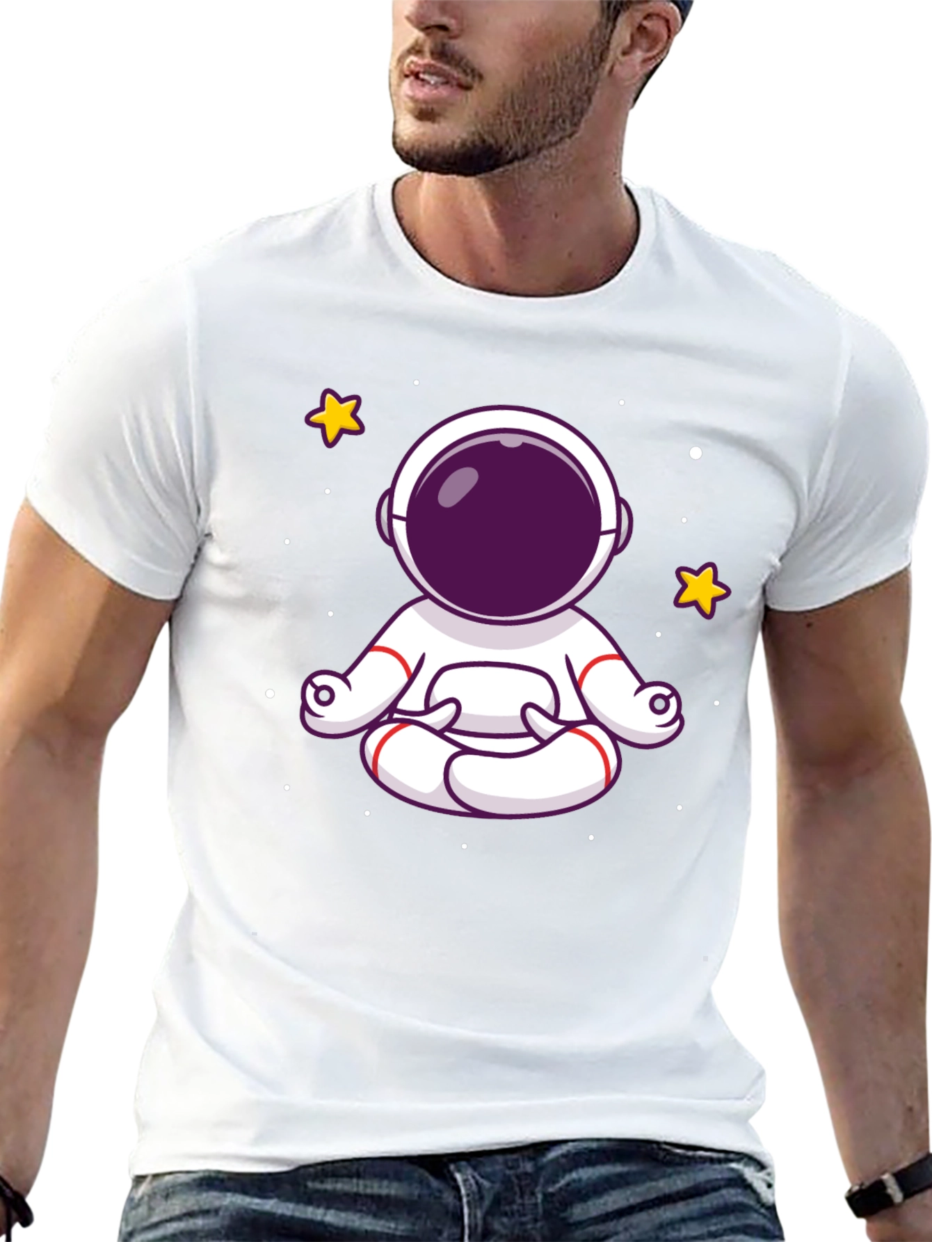 Meditating Astronaut Graphic Tee - Black Cotton Shirt